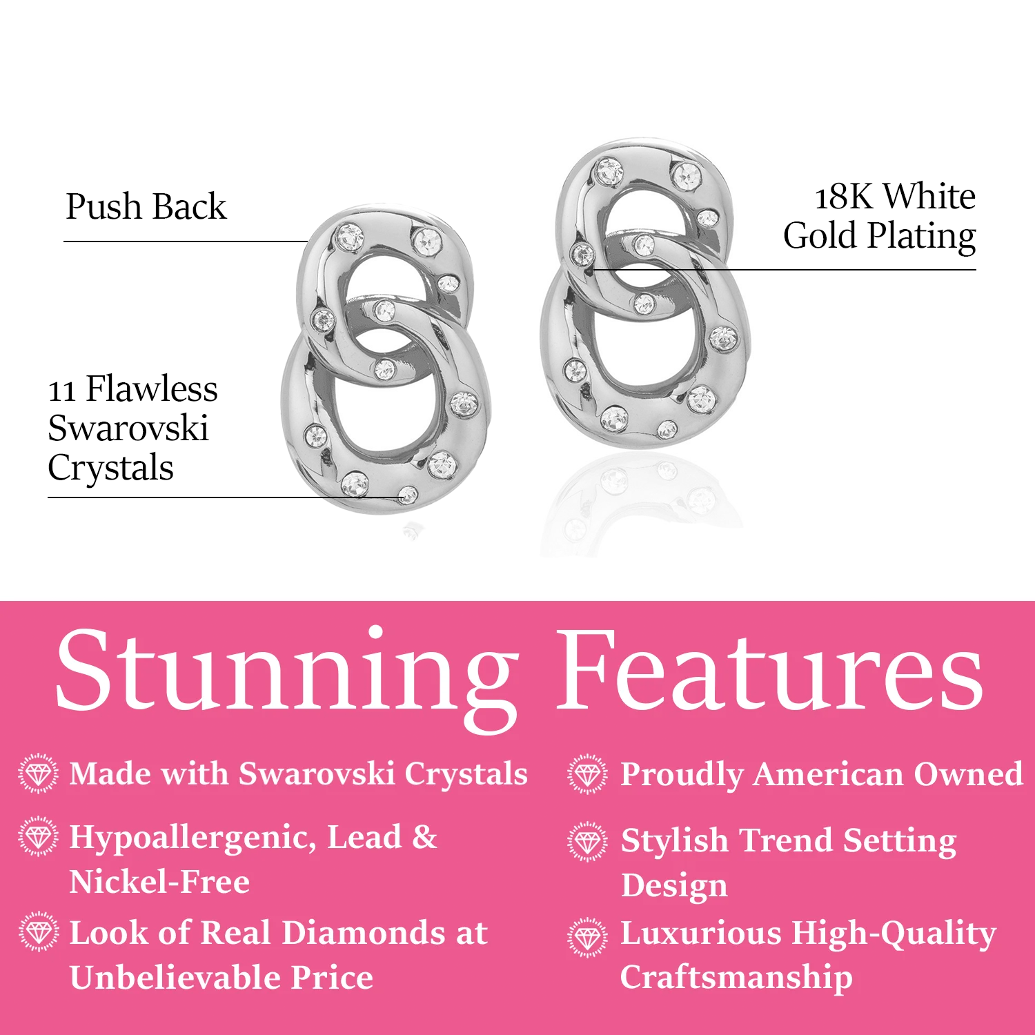 Bonnie 18k White Gold Double Link Chain Drop Earrings with Swarovski Crystals