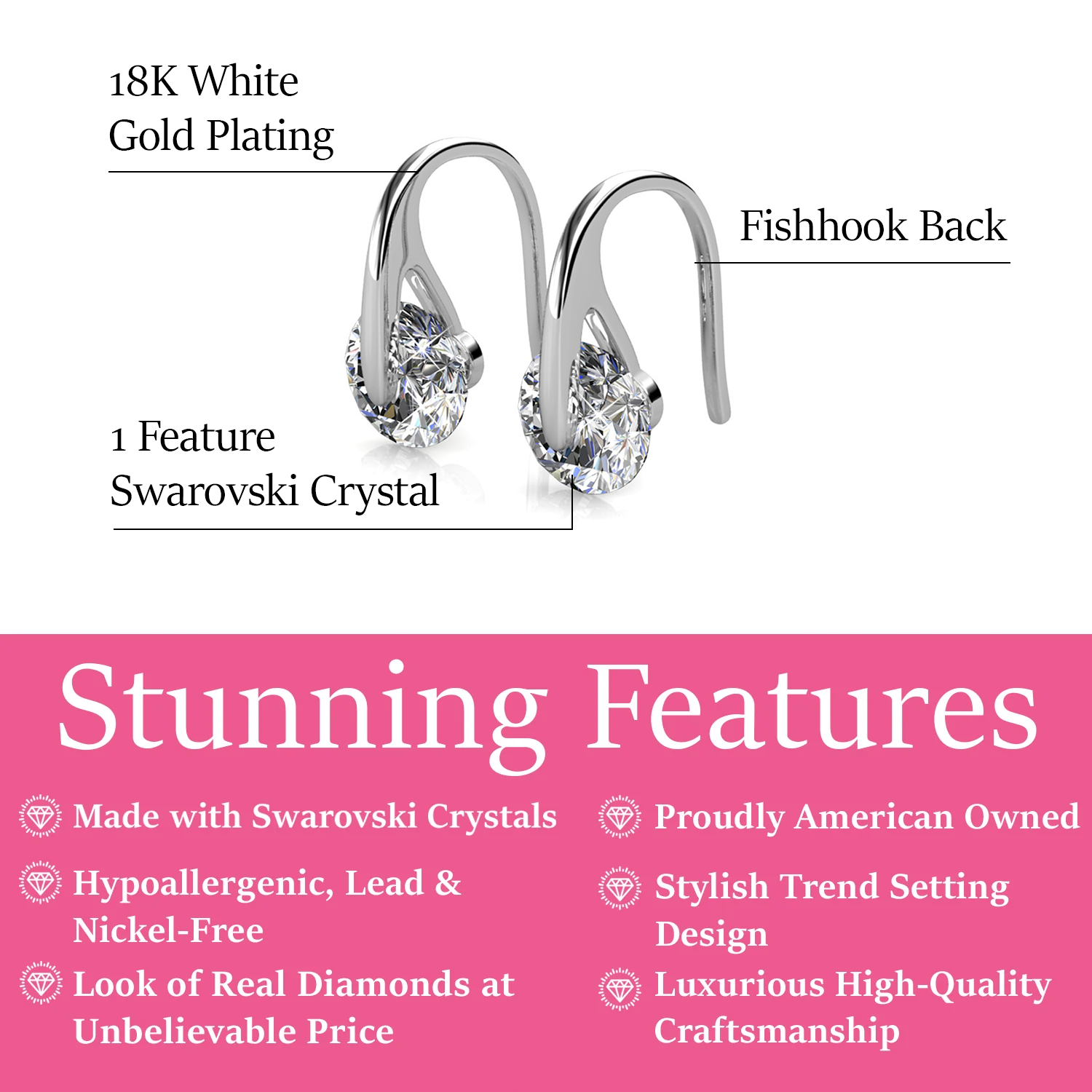 McKayla 18k White Gold Plated Drop Earrings with Swarovski Crystals