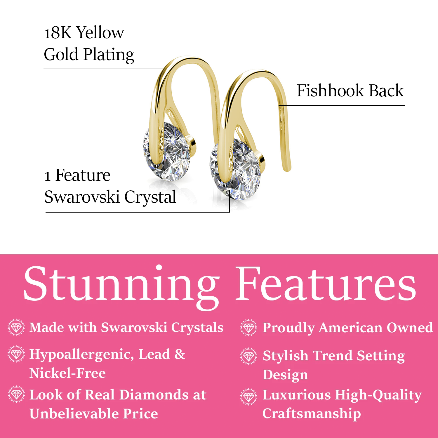 McKayla 18k White Gold Plated Drop Earrings with Swarovski Crystals