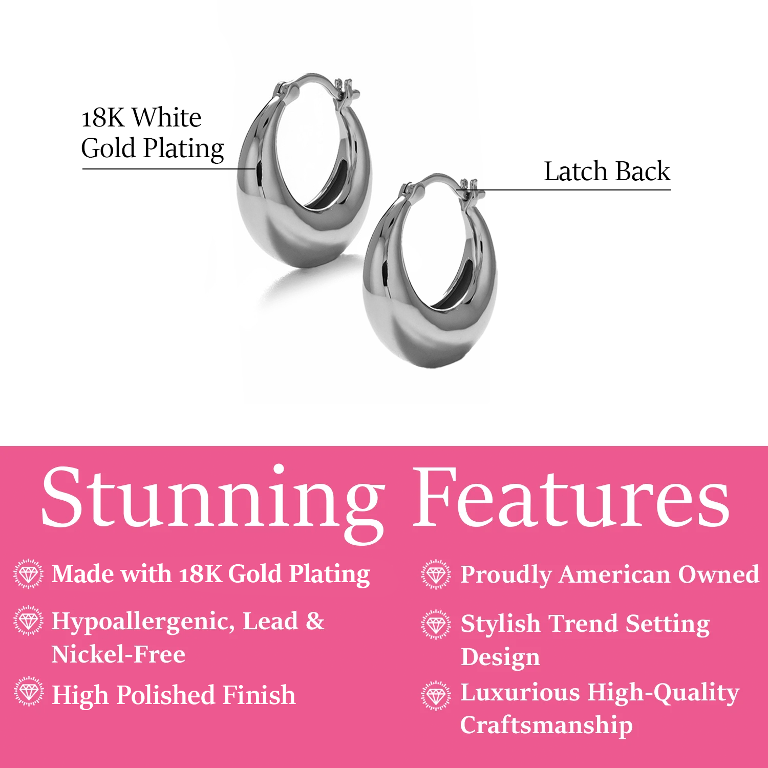 Jacqueline 18k White Gold Plated 21mm Chunky Hoop Earrings
