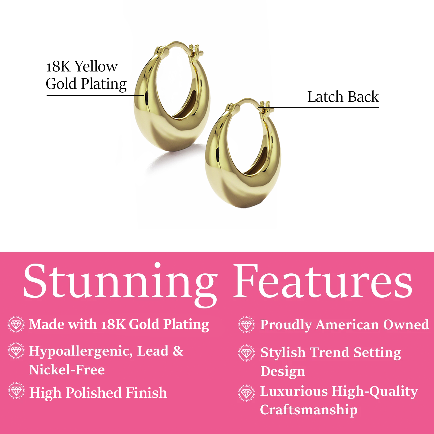 Jacqueline 18k White Gold Plated 21mm Chunky Hoop Earrings