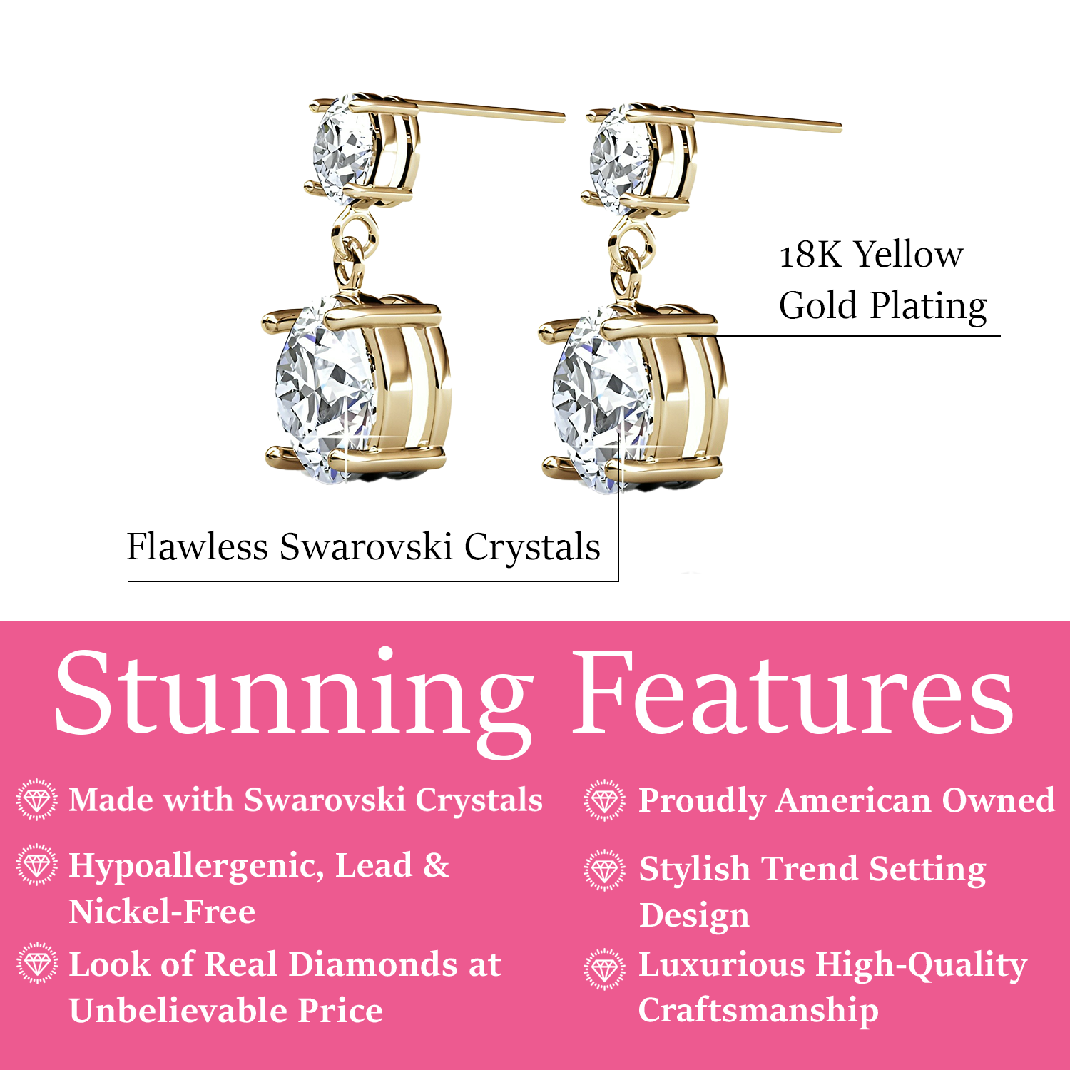 Jasmine 18k White Gold Plated Drop Earrings with Swarovski Crystals