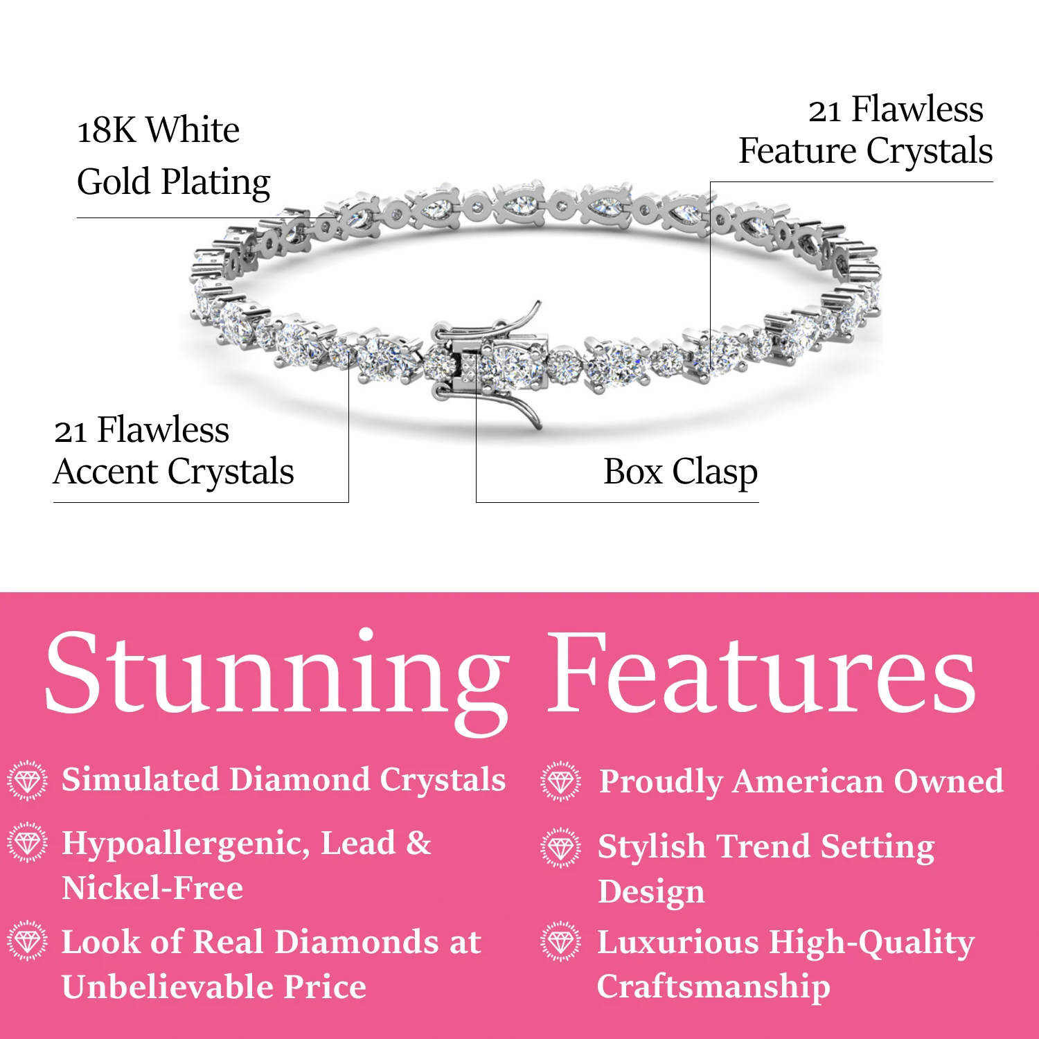 Katelynn 18k White Gold Plated Tennis Bracelet with Simulated Diamond Crystals