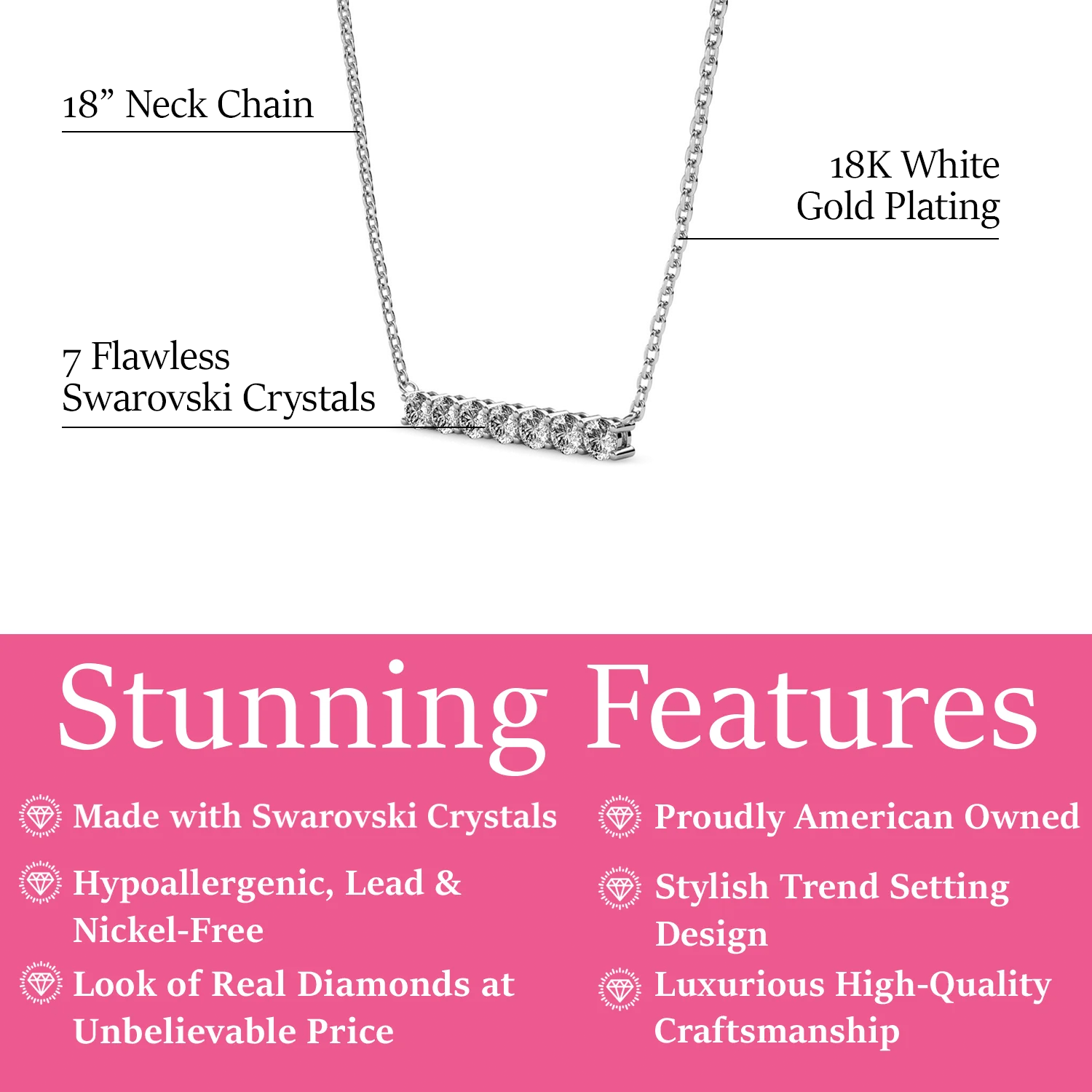 Lynn 18k White Gold Plated Necklace with Swarovski Crystals