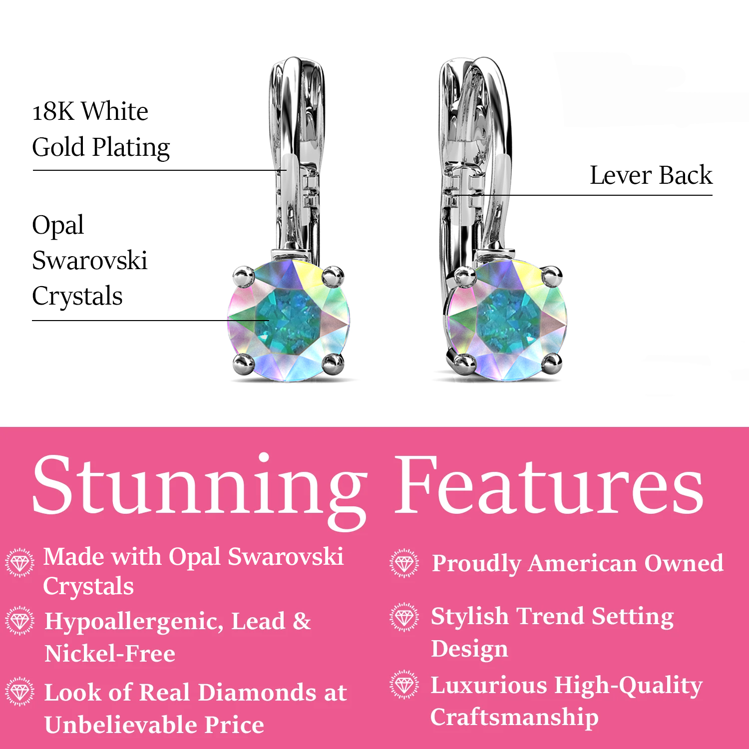 Lyric 18k White Gold Plated Drop Earrings with Swarovski Crystals