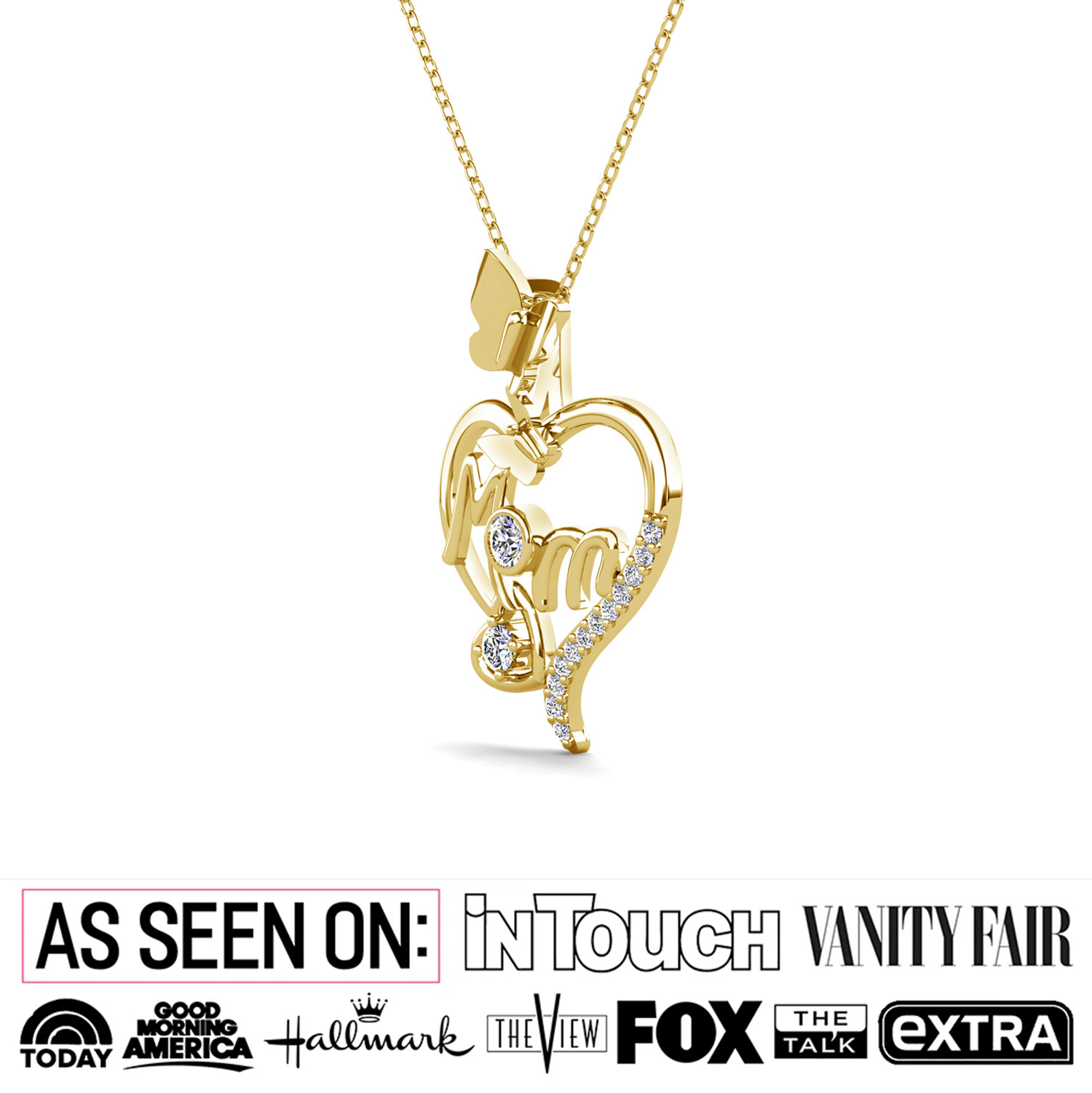 Mabel 18k White Gold Plated Mom Heart Pendant Necklace with Swarovski Crystals