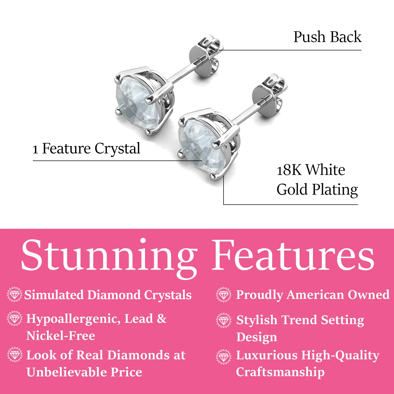 Magnolia 1ct Sterling Silver Stud Earrings with Simulated Diamond Crystals — Final Sale - FAB FAV