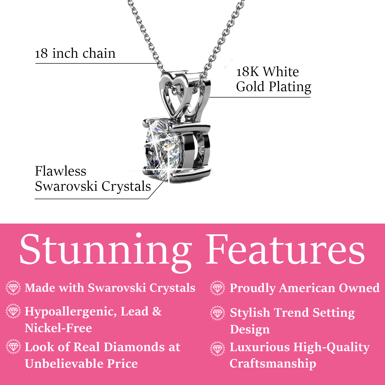 Marian 18k White Gold Plated Pendant Necklace with Swarovski Crystals