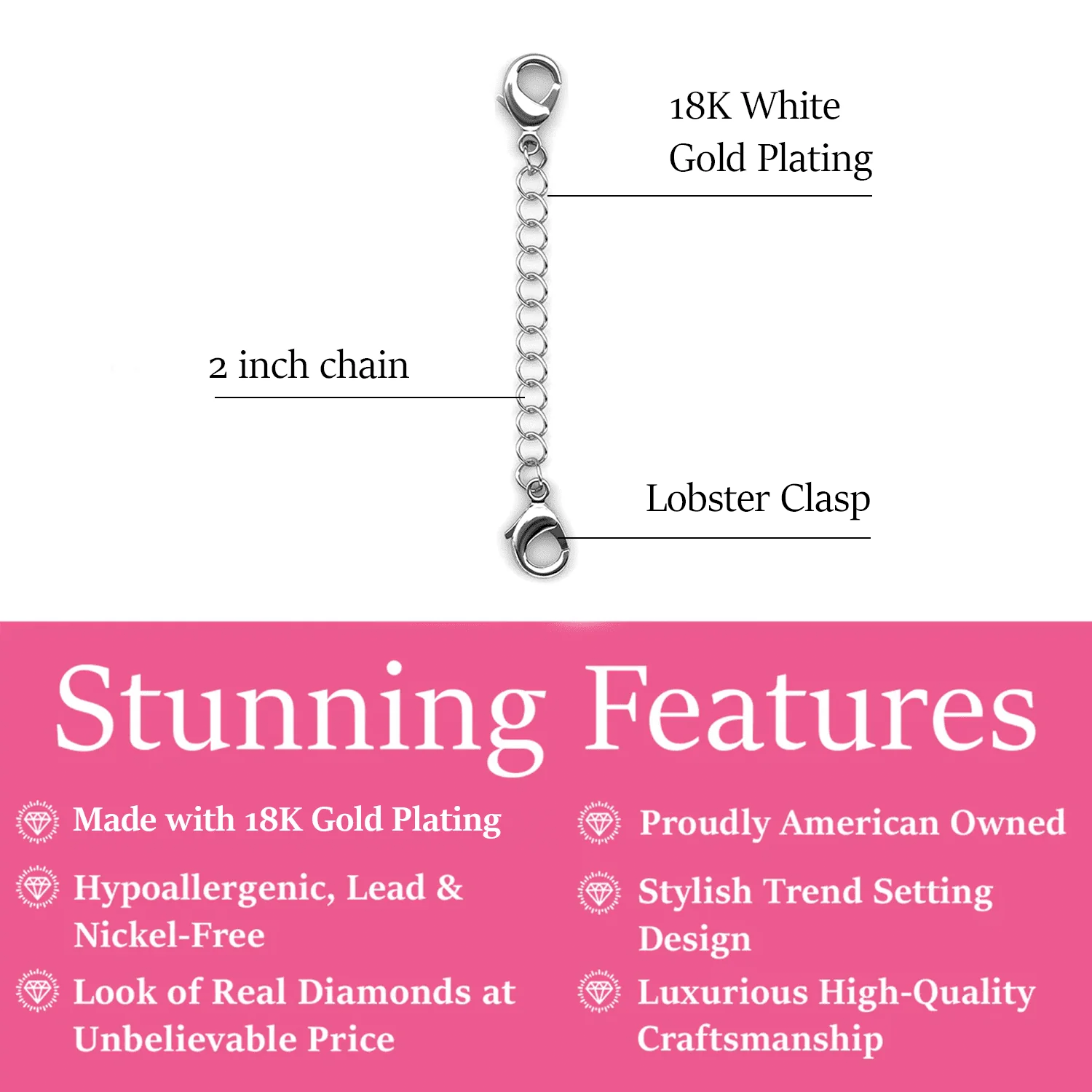 18k White Gold Plated Necklace Extenders