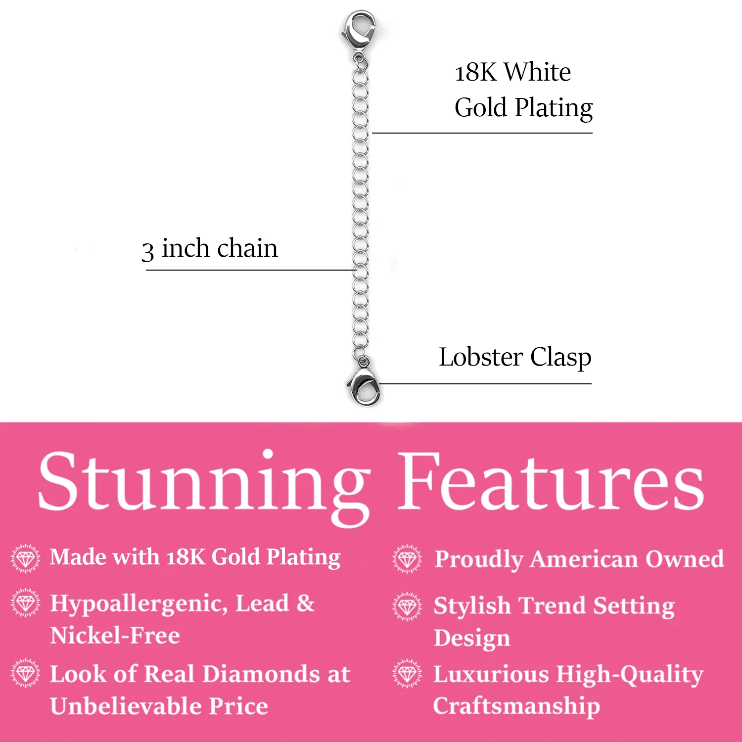 18k White Gold Plated Necklace Extenders