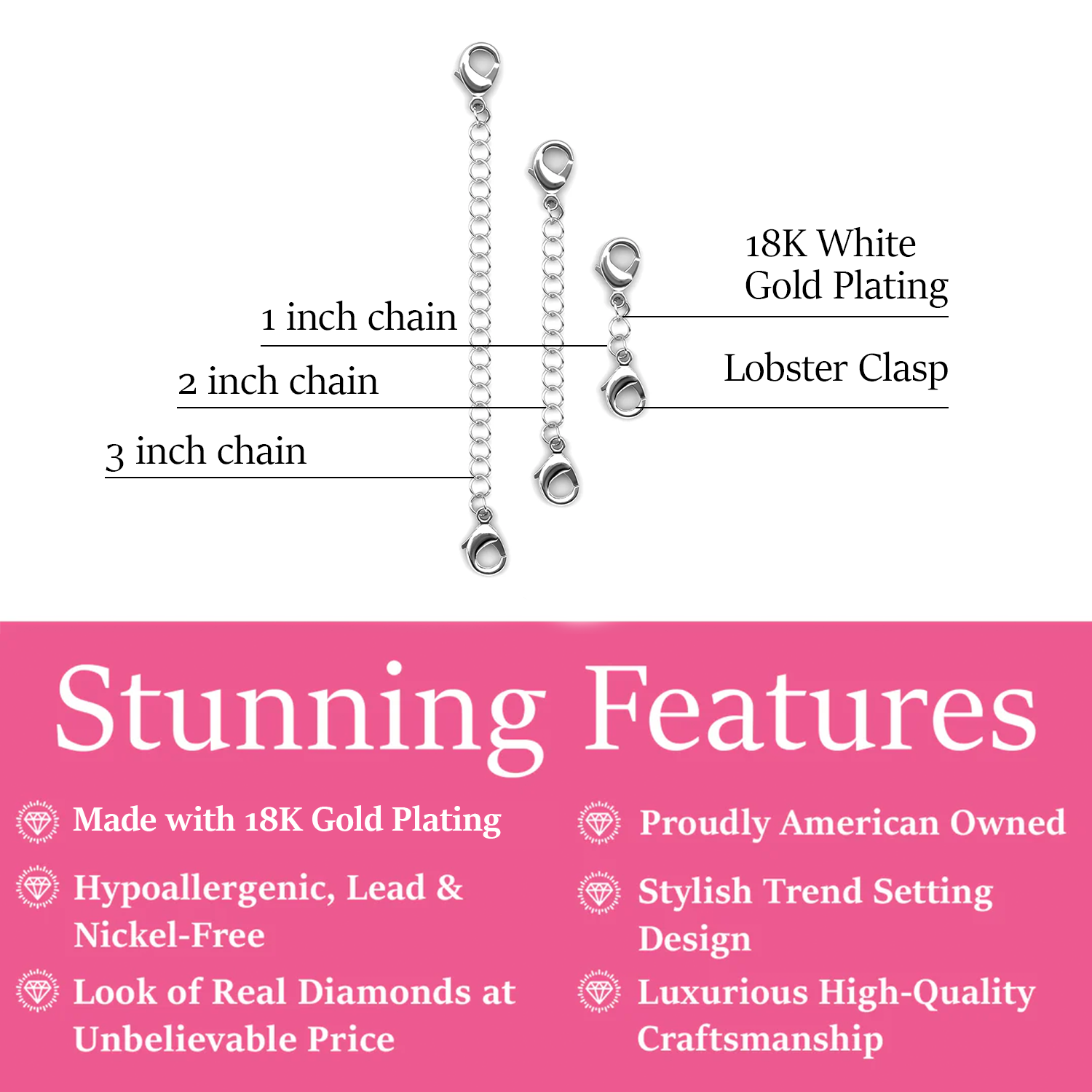18k White Gold Plated Necklace Extenders
