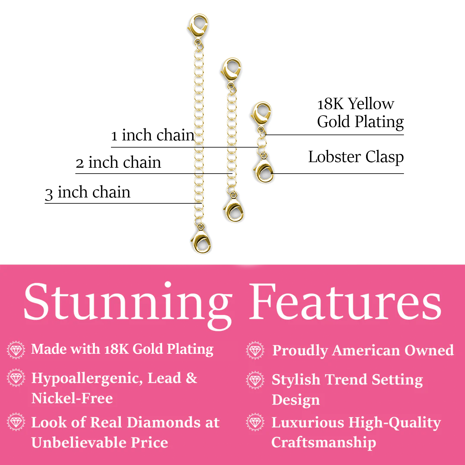 18k White Gold Plated Necklace Extenders