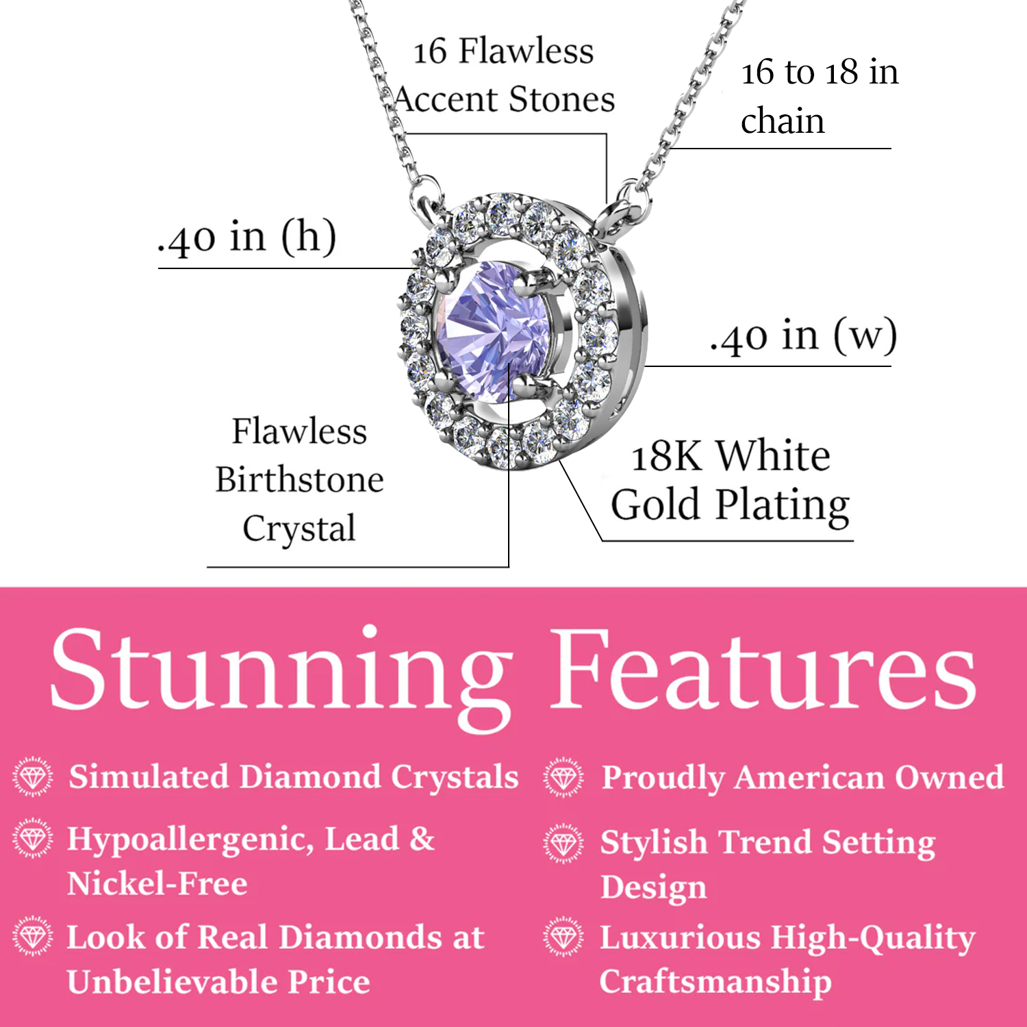 Royal 18k White Gold Plated June Birthstone Halo Necklace with Round Cut Alexandrite Swarovski Crystals