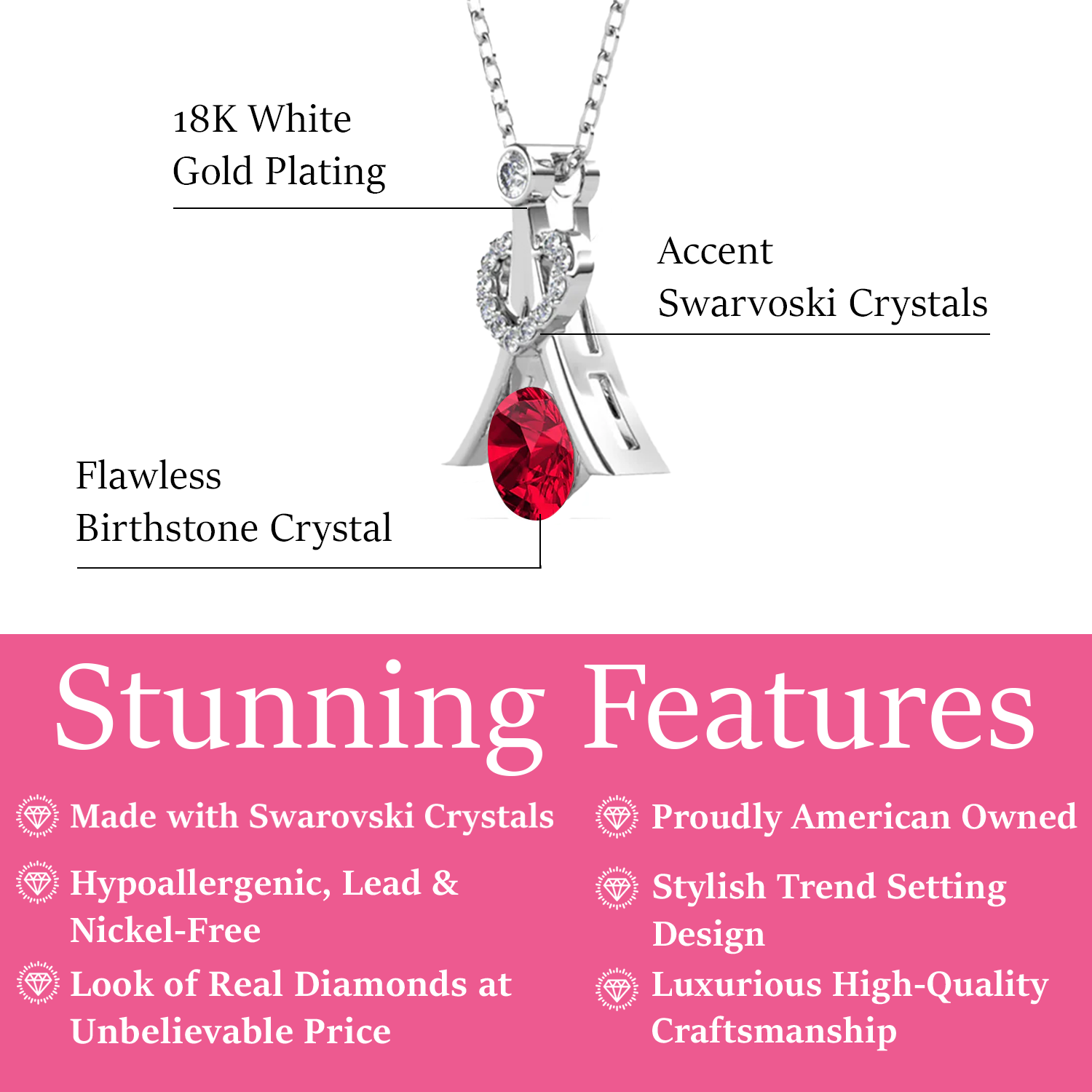 Serenity January Birthstone Garnet Necklace 18k White Gold Plated Silver Necklace with Round Cut Swarovski Crystals