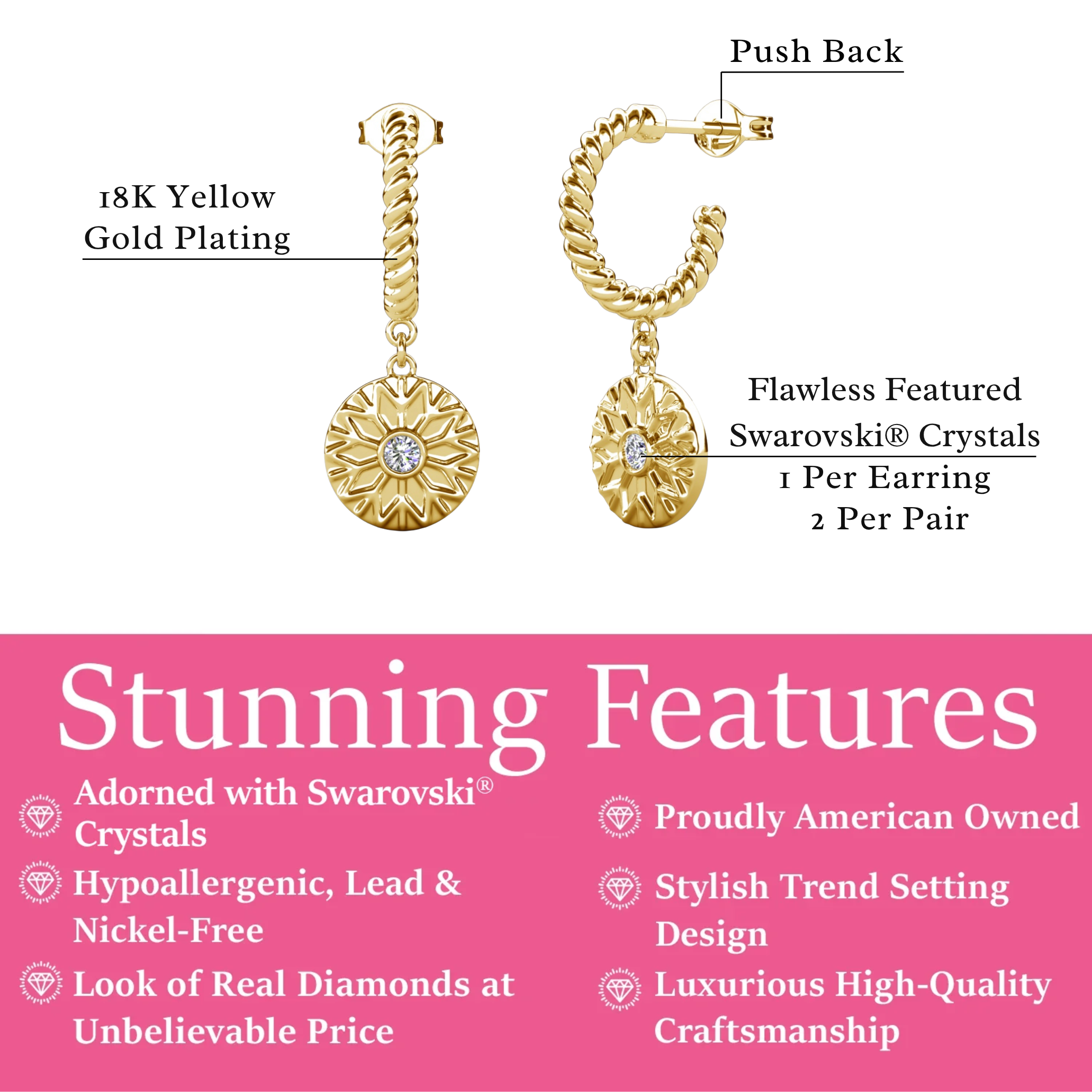 Suzanne 18k White Gold Plated Dangle Earrings with Swarovski Crystals for Women