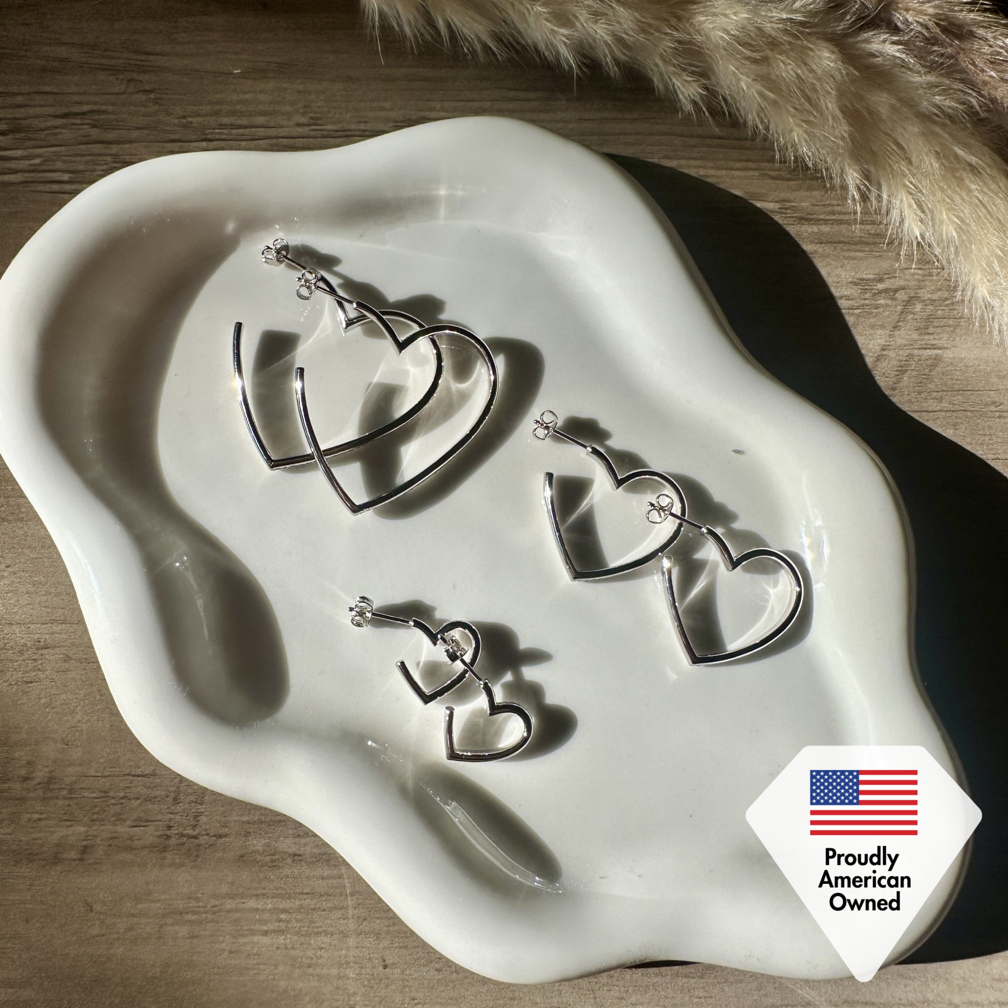 Sylvia 18k White Gold Plated 25mm Heart Hoop Earrings with Swarovski Crystals