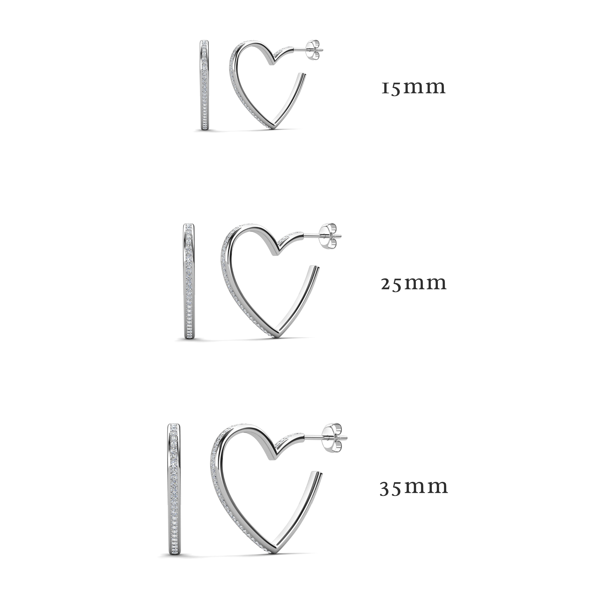 Sylvia 18k White Gold Plated 25mm Heart Hoop Earrings with Swarovski Crystals