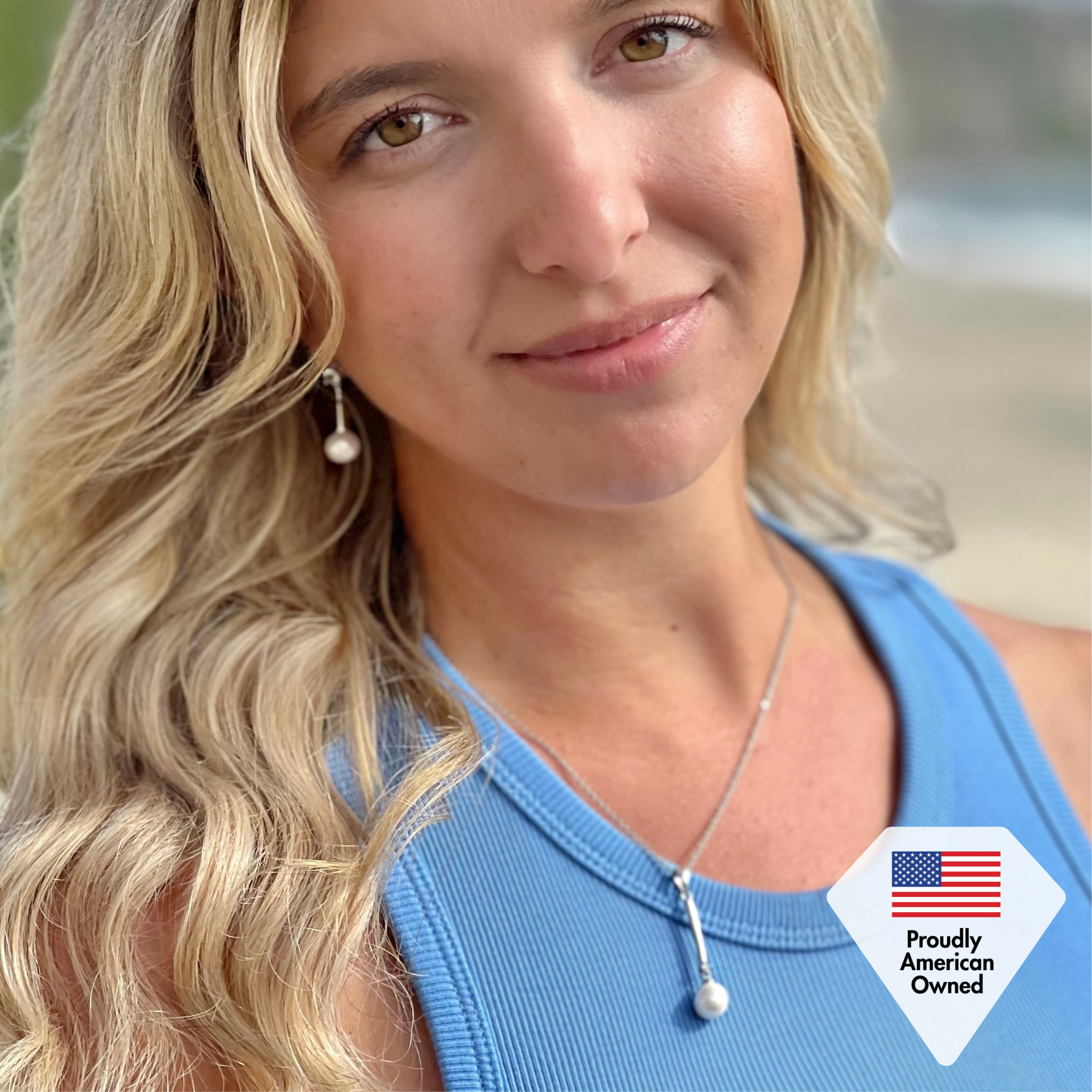 Tatum 18k White Gold Plated Pearl Necklace and Dangle Earrings Jewelry Set with Swarovski Crystals