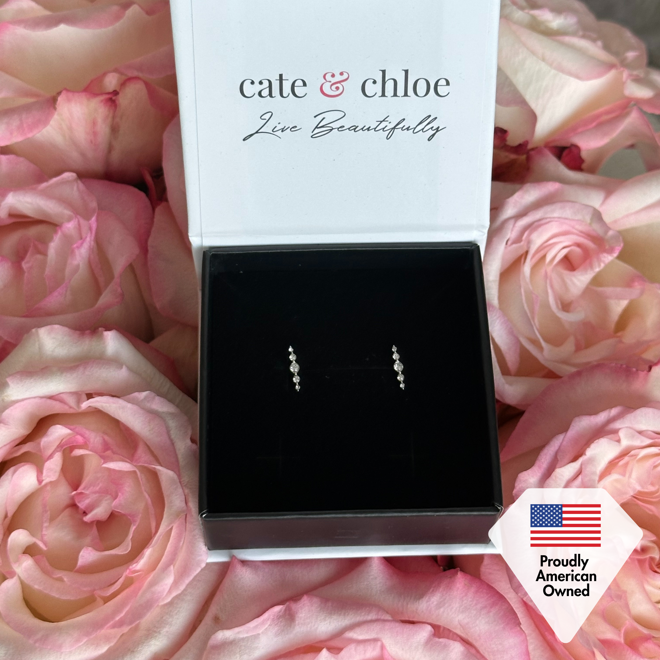 Theadora 18k White Gold Plated Linear Stud Earrings with Swarovski Crystals