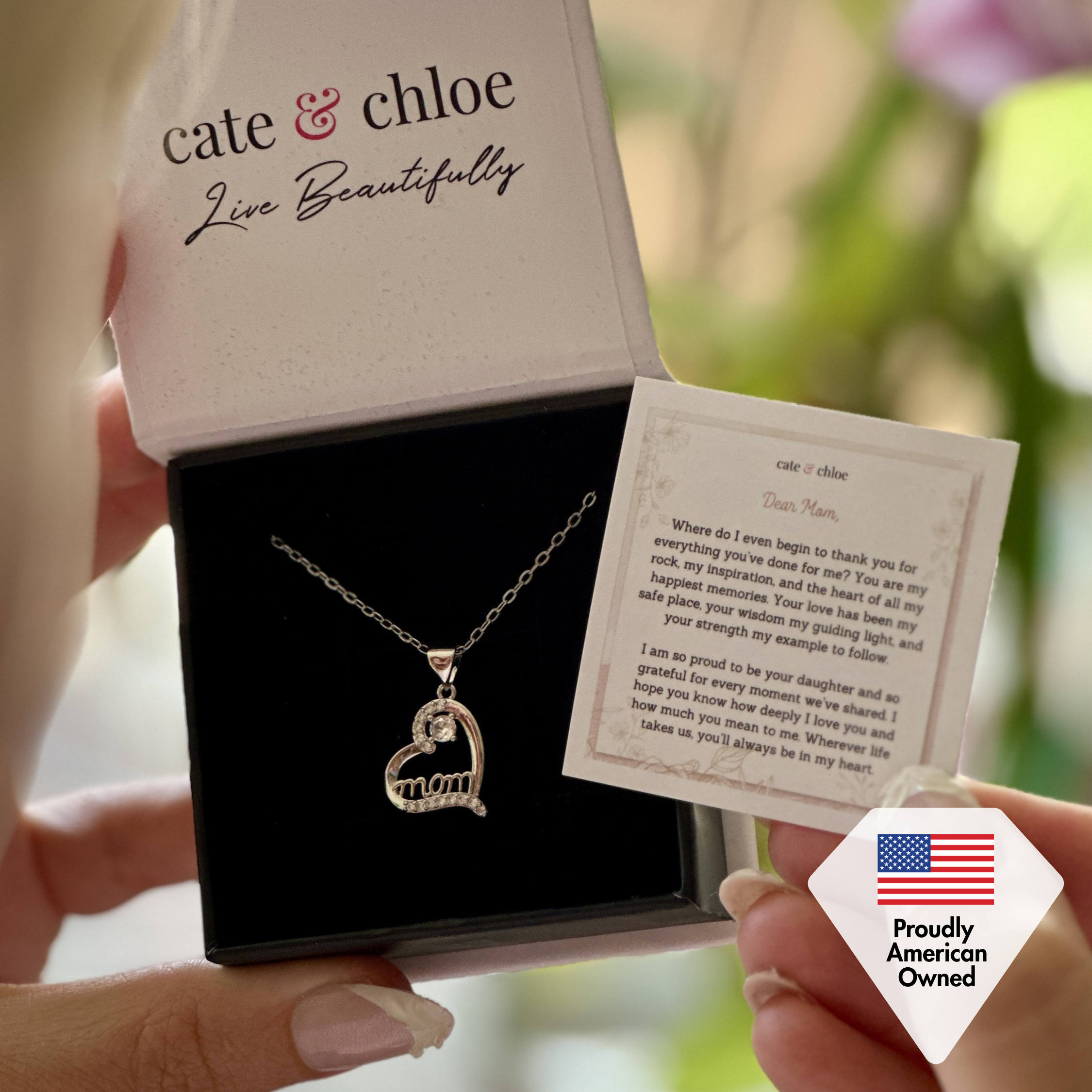 Mom 18k White Gold Plated Necklaces with Swarovski Crystals and Message Card