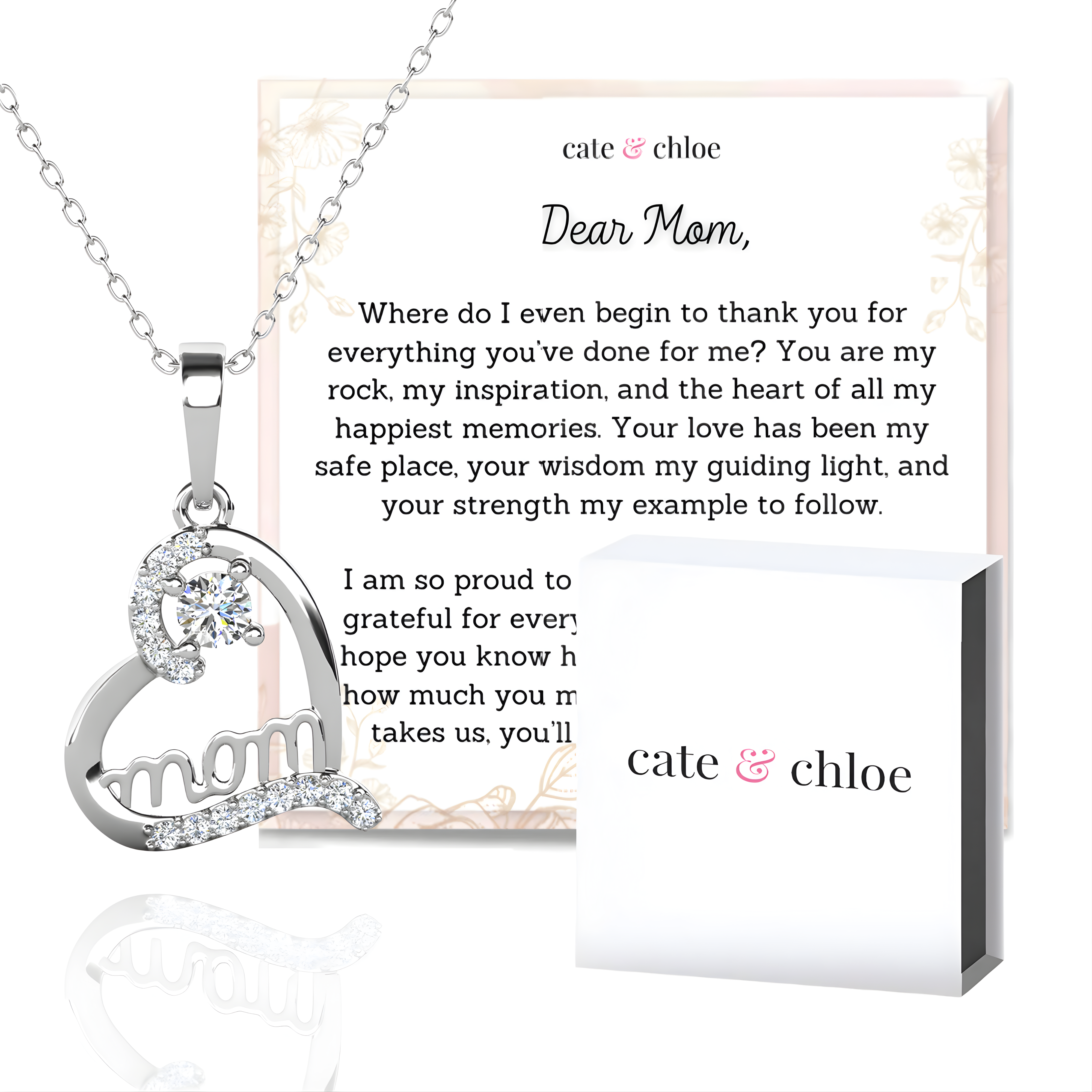 Thelma 18k White Gold Plated Necklace with Swarovski Crystals & Heartfelt Message for Mom