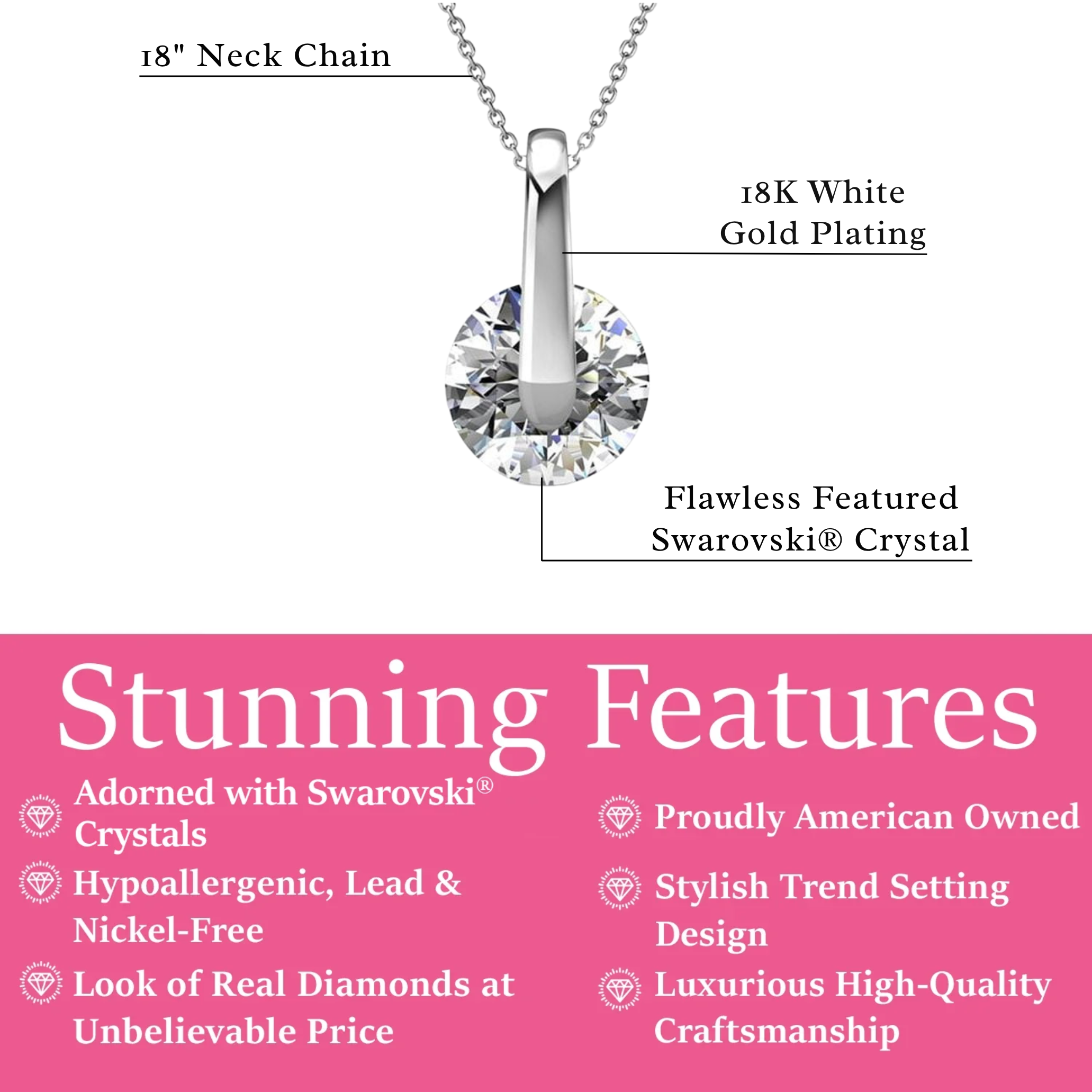 Tina 18k White Gold Plated Necklace with Solitaire Swarovski Crystal