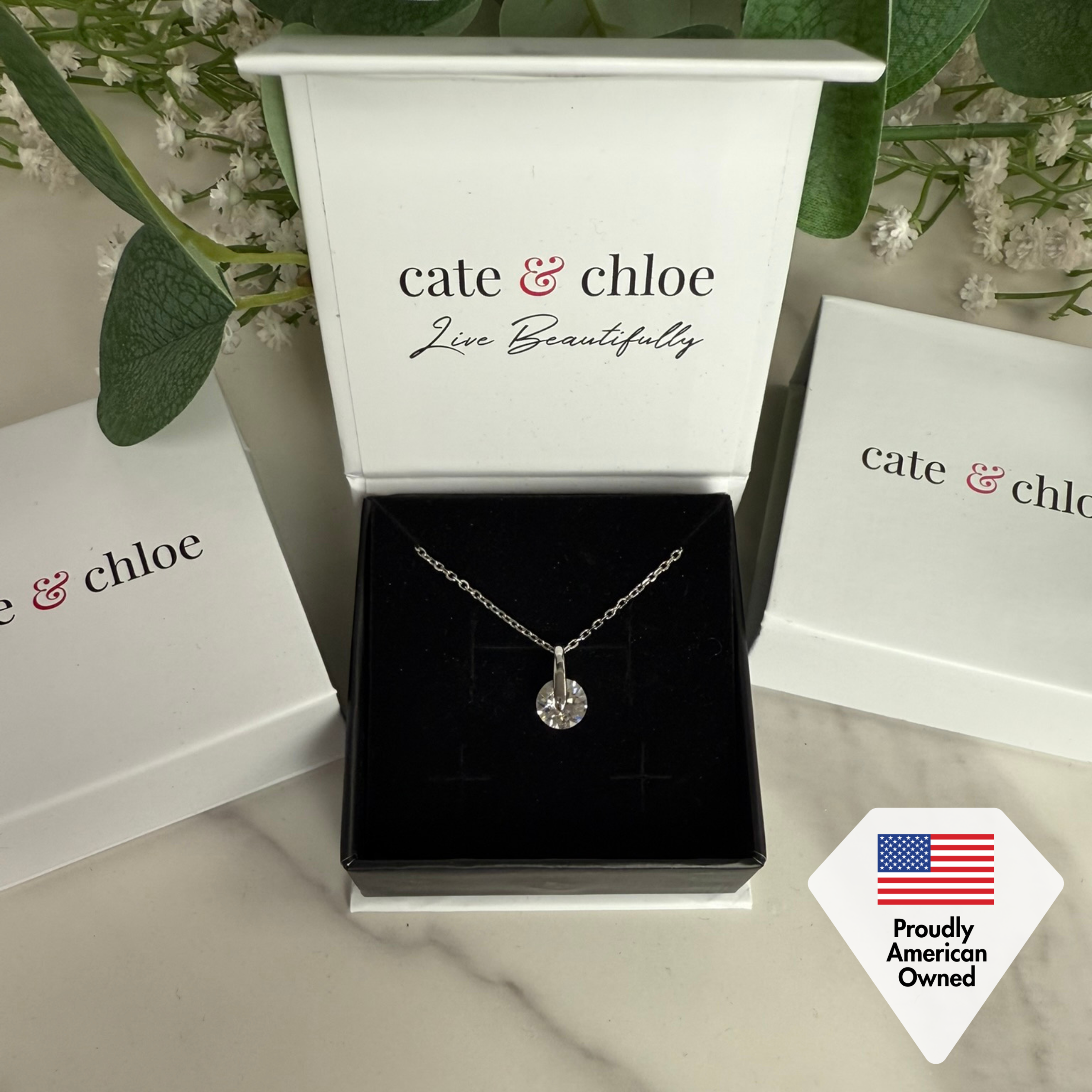 Tina 18k White Gold Plated Necklace with Solitaire Swarovski Crystal