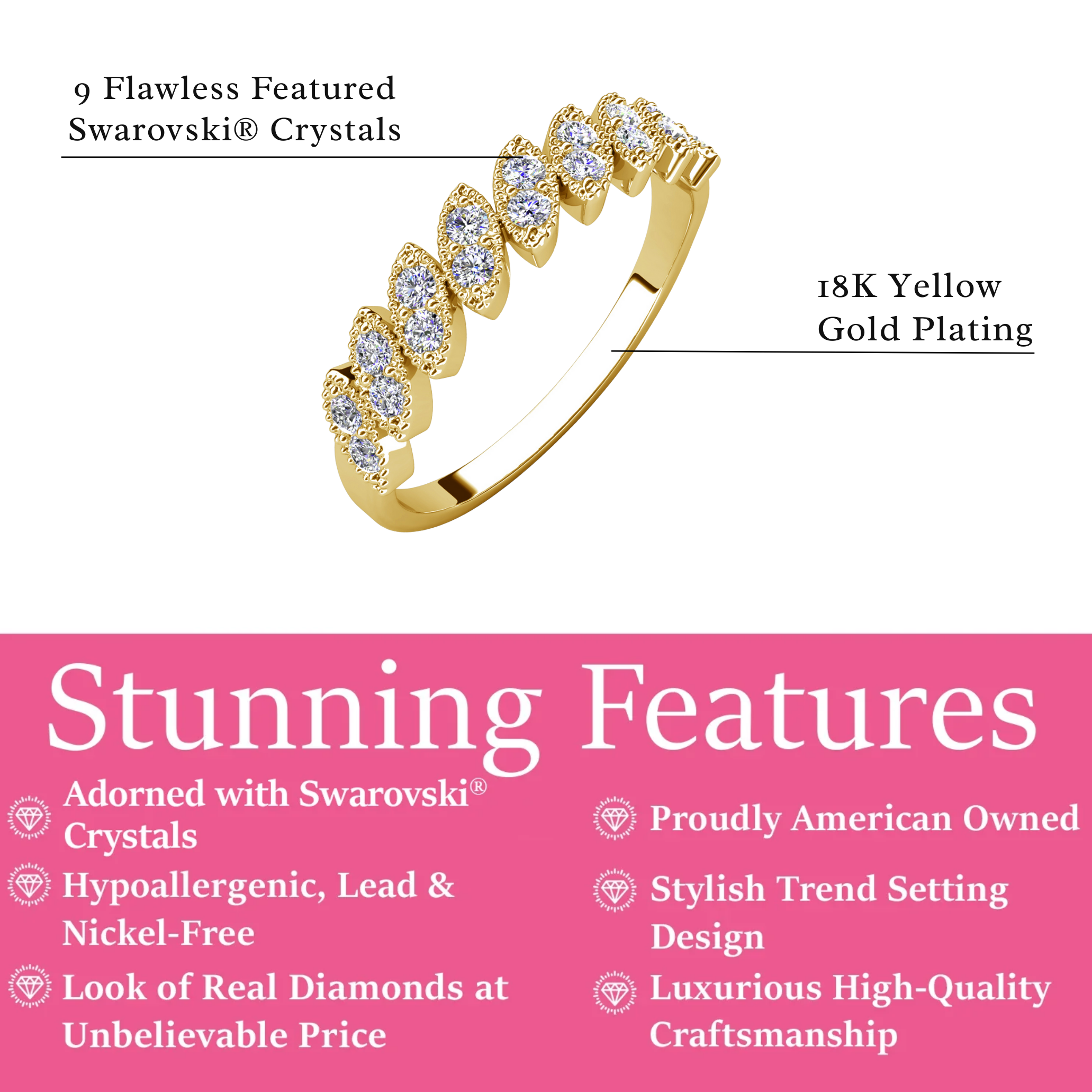 Tori 18k White Gold Plated Ring with Round Cut Swarovski Crystals