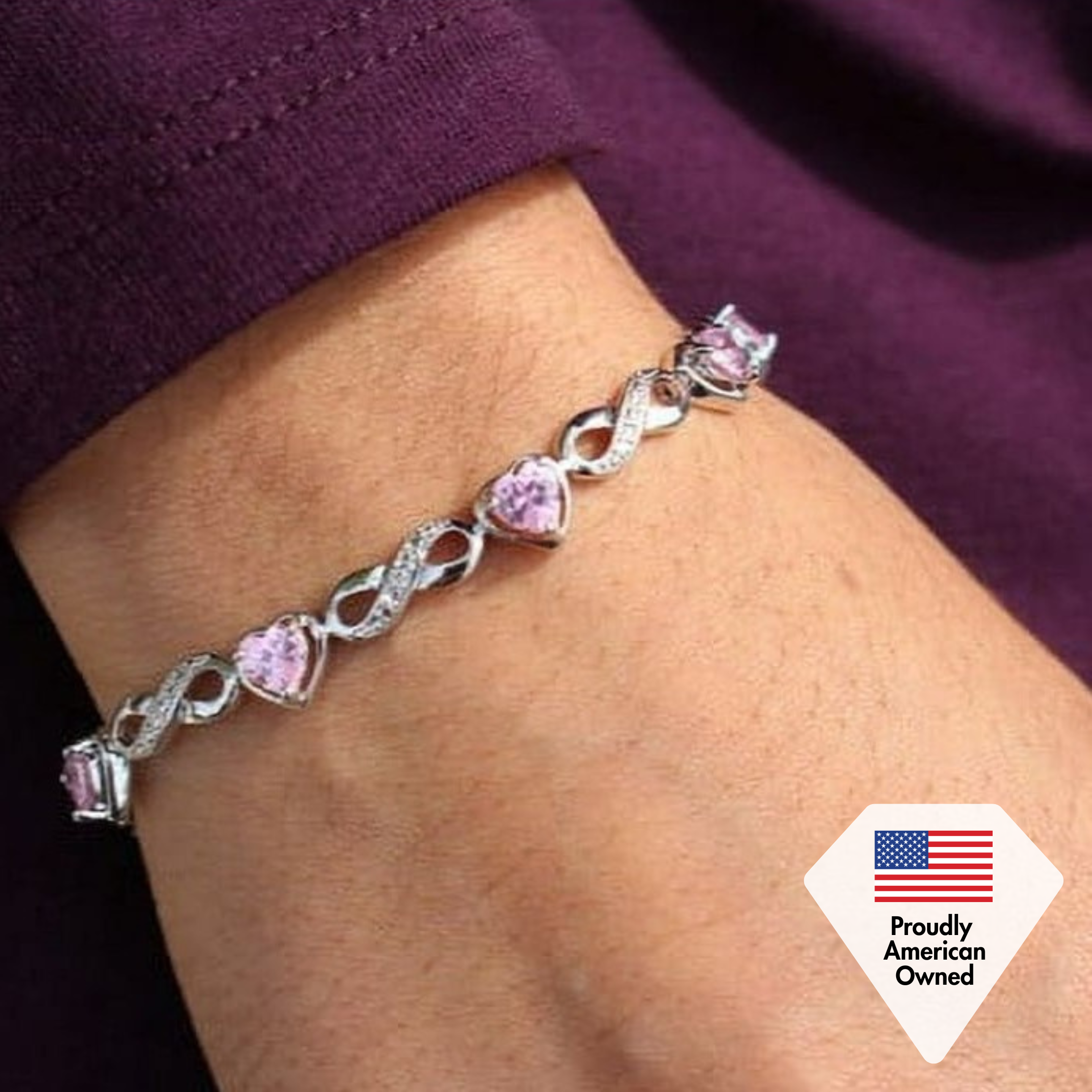 Amanda 18k White Gold Plated Infinity Heart Tennis Bracelet with Simulated Diamond Crystals