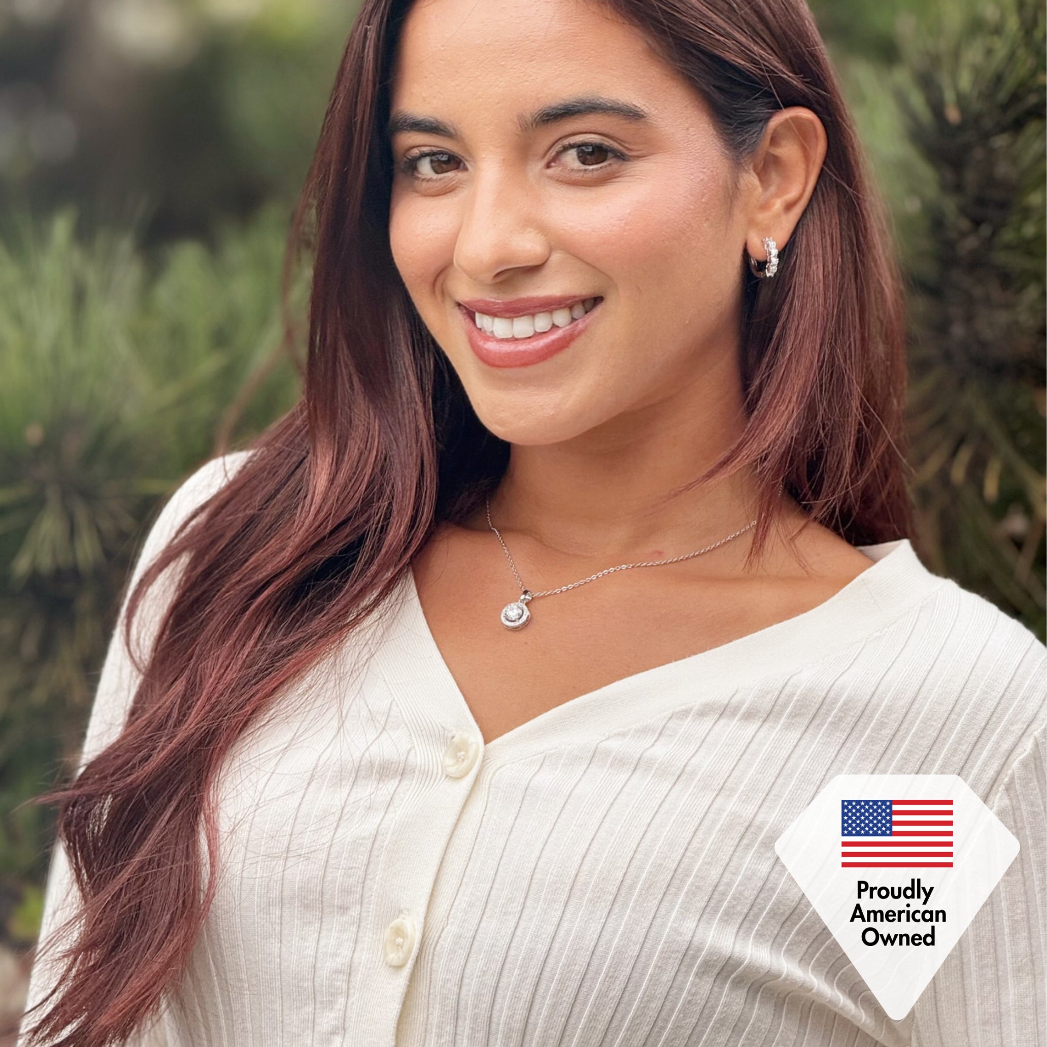 Blake 18k White Gold Plated Halo Pendant Necklace with Simulated Diamond Crystals