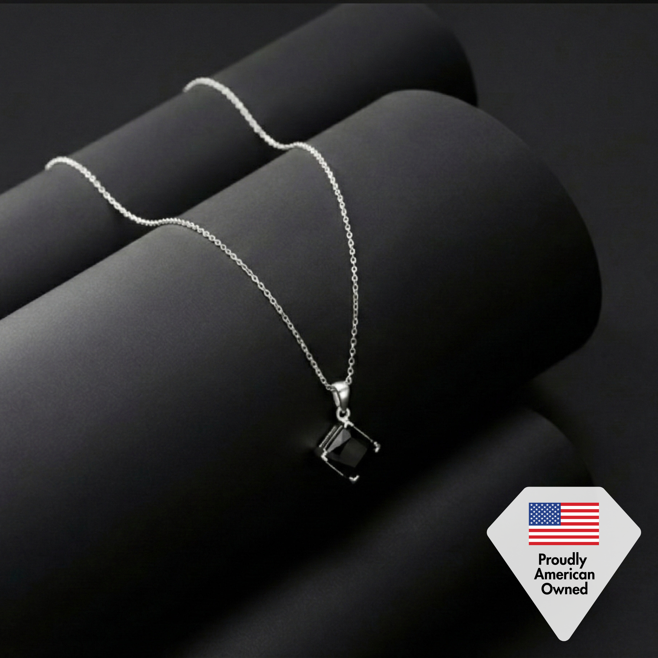 Samantha 18k White Gold Plated Pendant Necklace with Black Swarovski Crystal