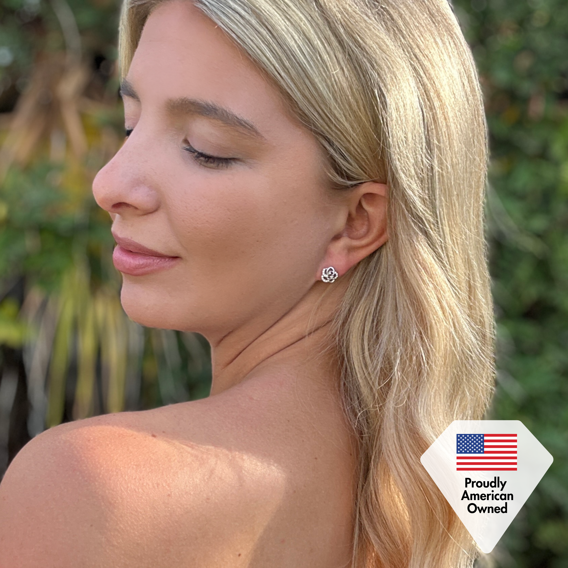 Briella 18k White Gold Plated Silver Flower Stud Earrings with Swarovski Crystals