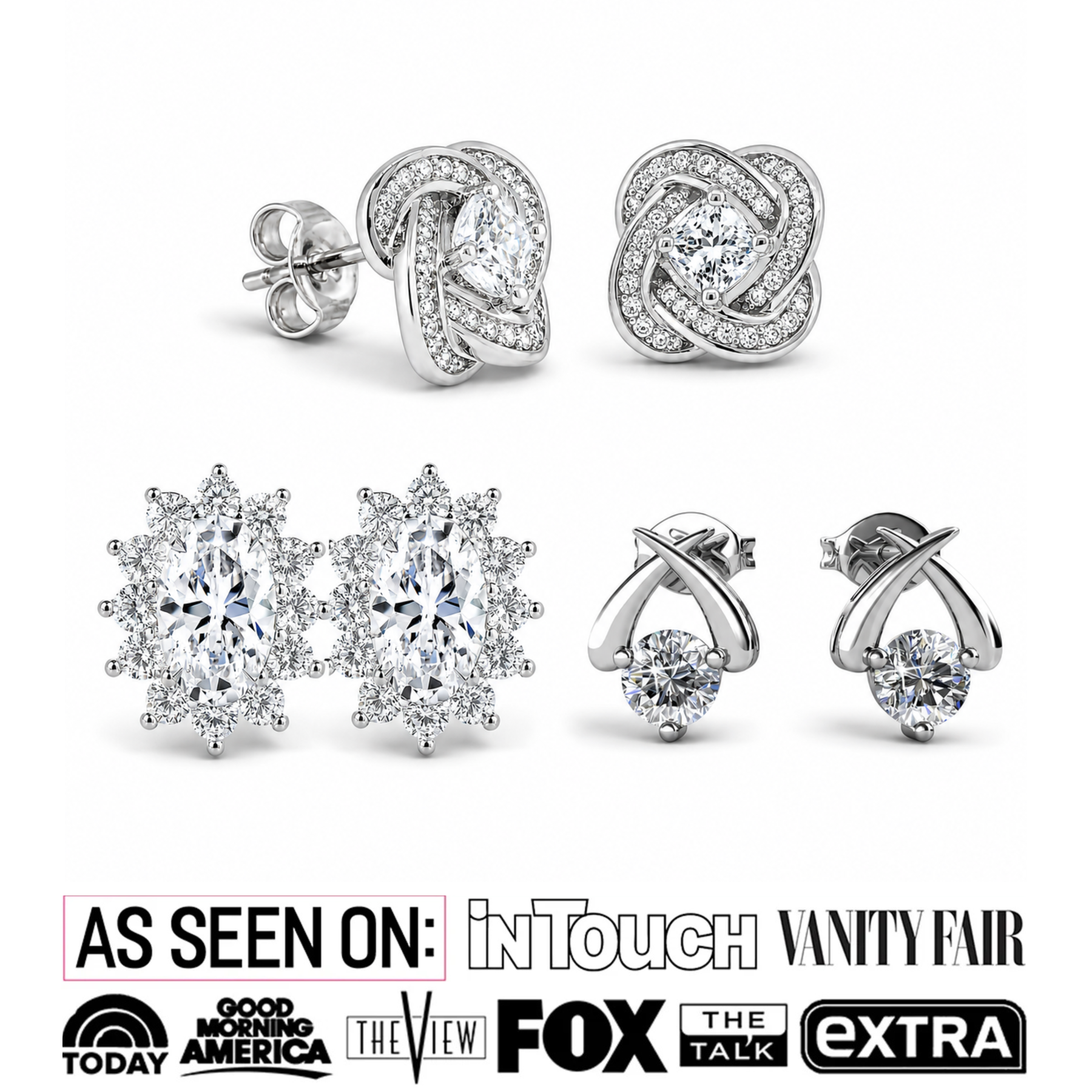 Eloise, Stella, Sage 18k White Gold Plated Stud Earrings for Women (3 Pair Set)