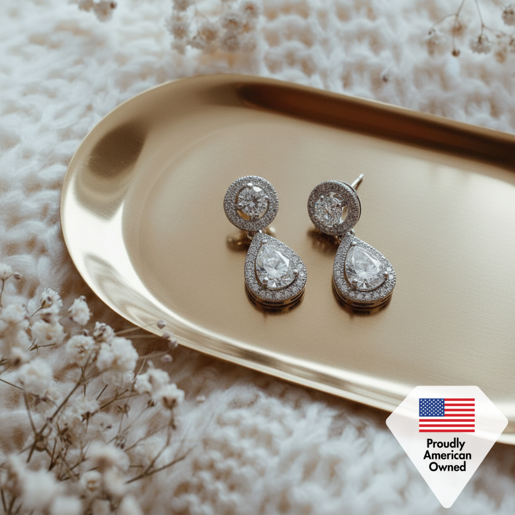 Elora 18k White Gold Plated Silver Tear Drop Stud Earrings with Simulated Diamond Crystals — Final Sale