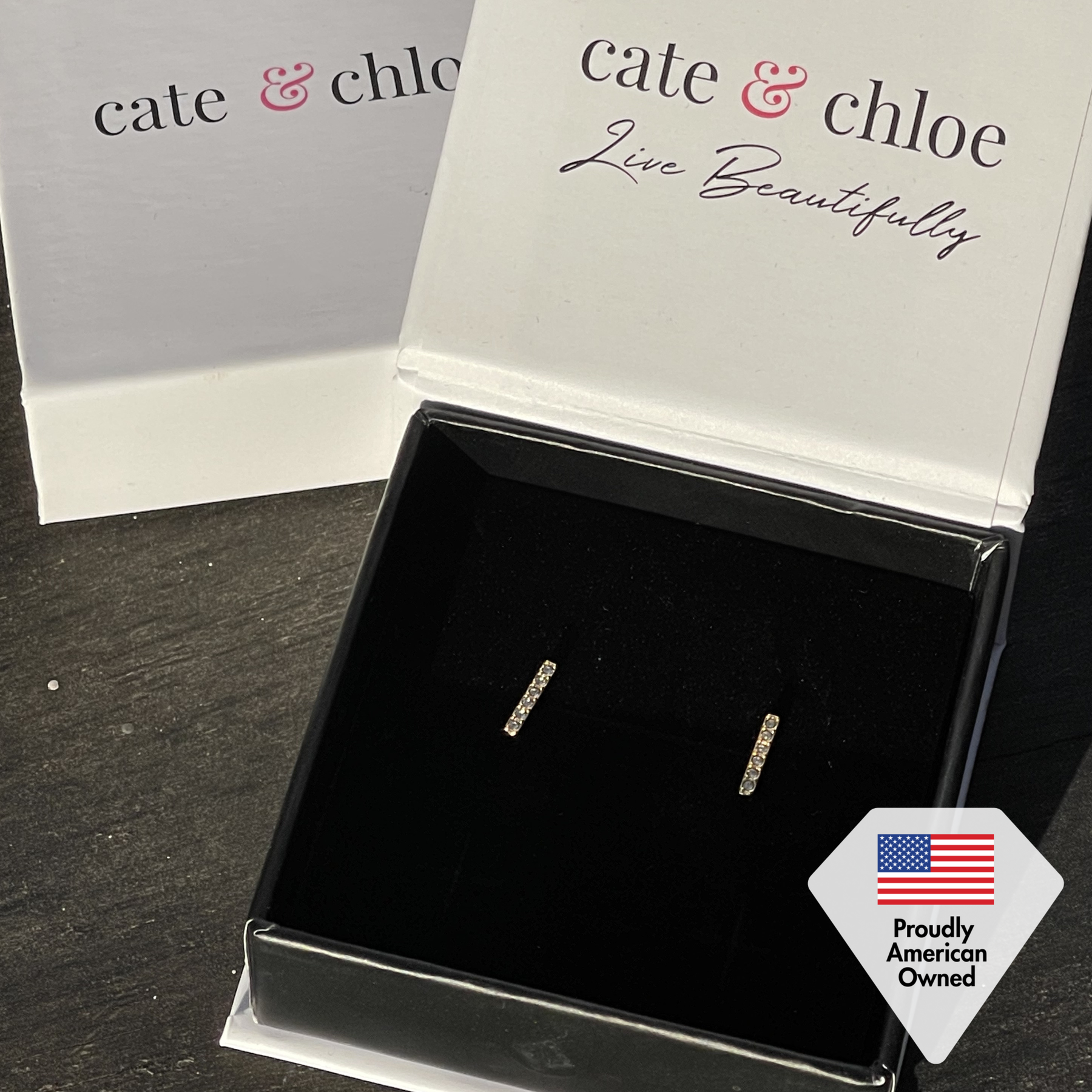 Hayden 18k White Gold Plated Linear Stud Earrings with Swarovski Crystals