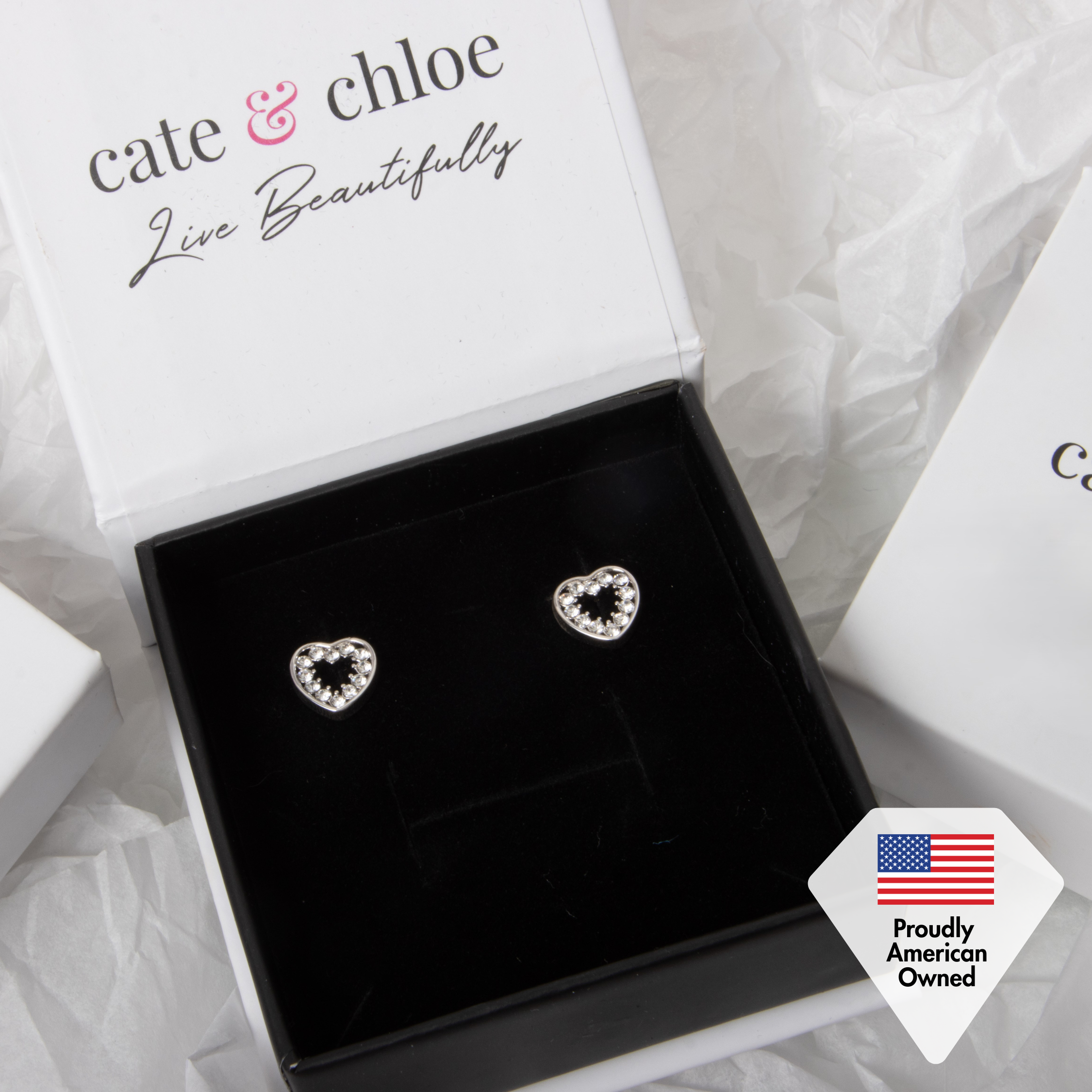 Ainsley 18k White Gold Plated Heart Earrings with Swarovski Crystals