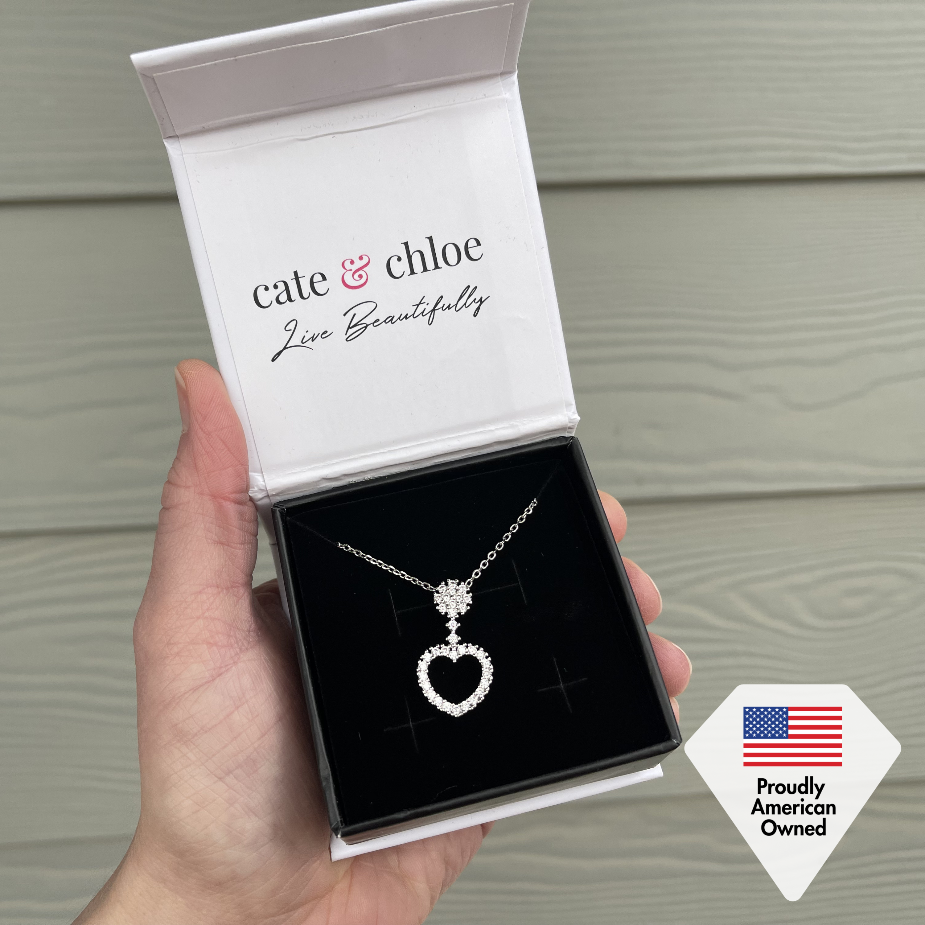 Brynn 18k White Gold Plated Heart Pendant Necklace with Swarovski Crystals