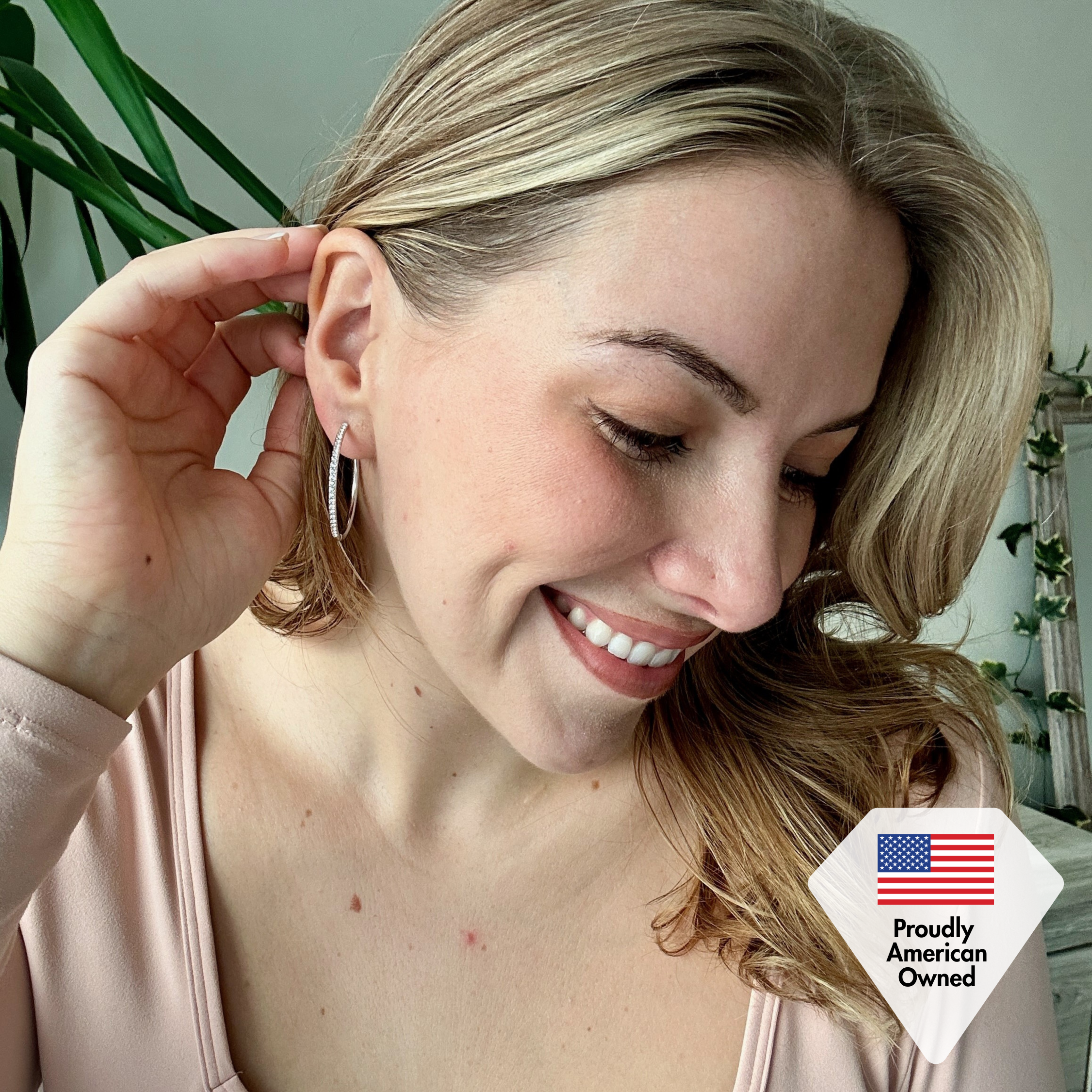 Bianca, Leslie 18k White Gold Plated Hoop Earrings with Swarovski Crystals (2 Pair Set)