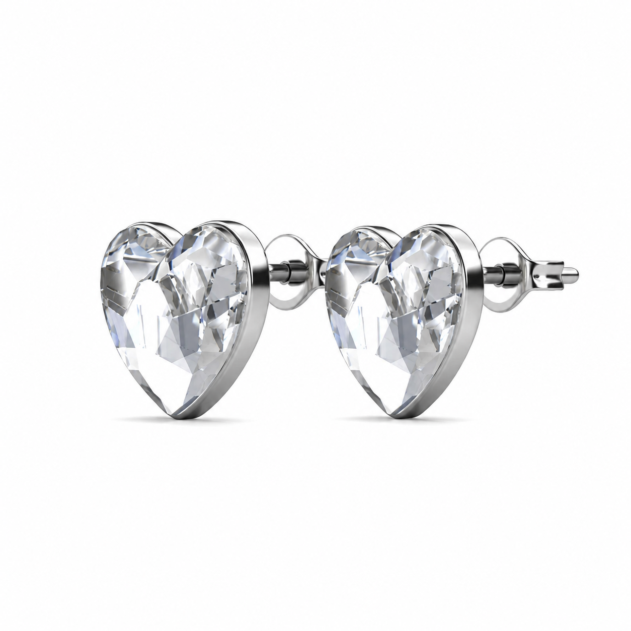 Violet 18k White Gold Plated Heart Stud Earrings with Swarovski Crystals
