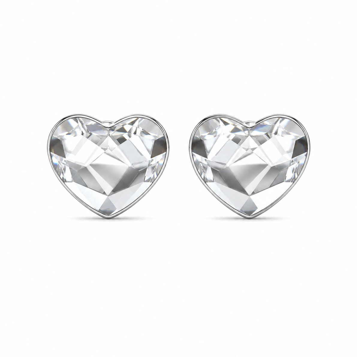 Violet 18k White Gold Plated Heart Stud Earrings with Swarovski Crystals