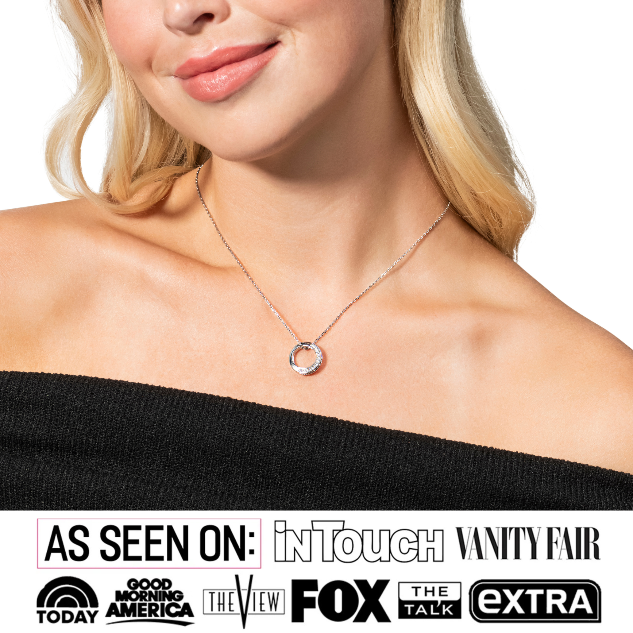 Viviana 18k White Gold Plated Hoop Pendant Necklace with Swarovski Crystals