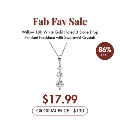Willow 18K White Gold Plated 3 Stone Drop Pendant Necklace with Swarovski Crystals — Fab Fav Sale