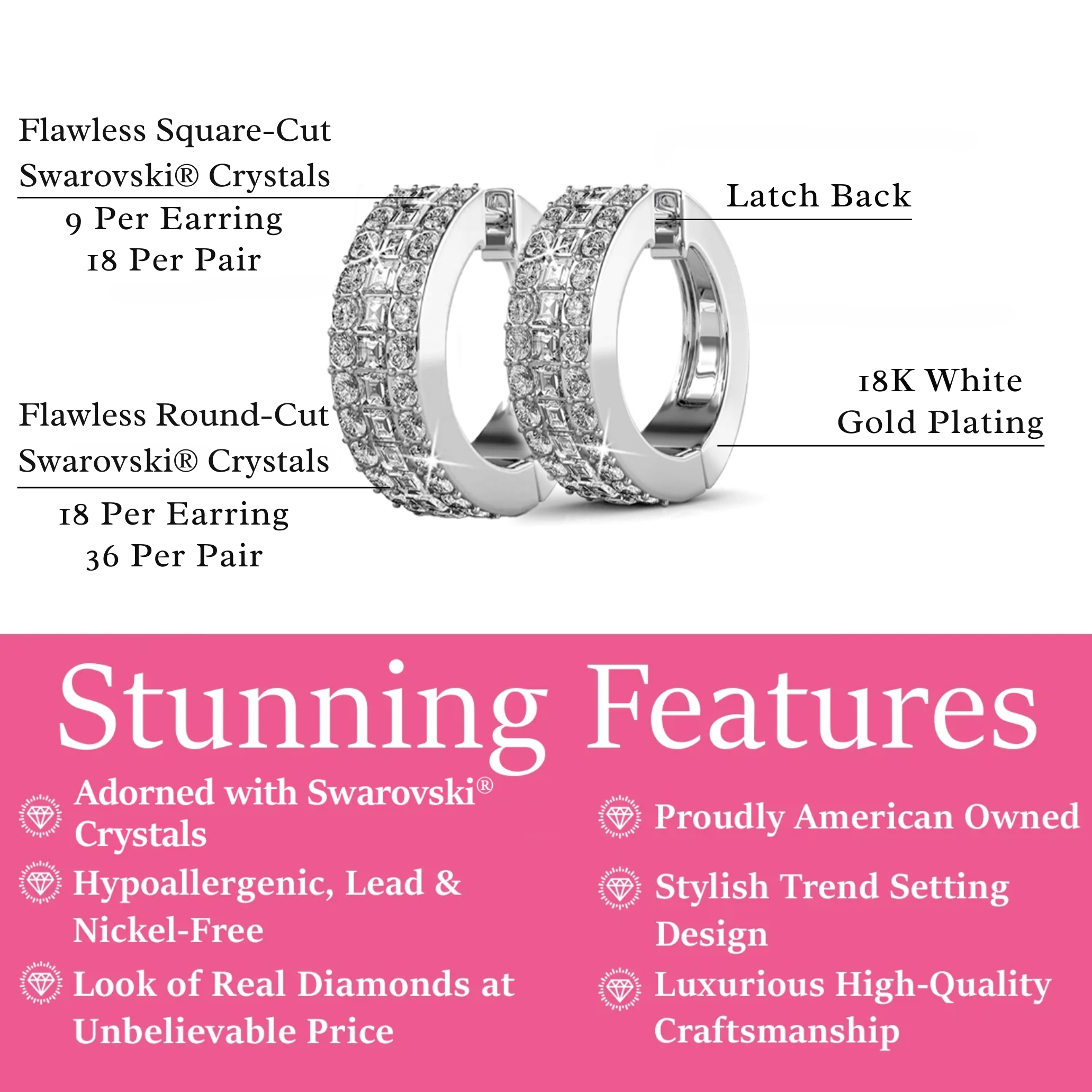 Wrenley 18k White Gold Plated 16mm Hoop Earrings with Swarovski Crystals