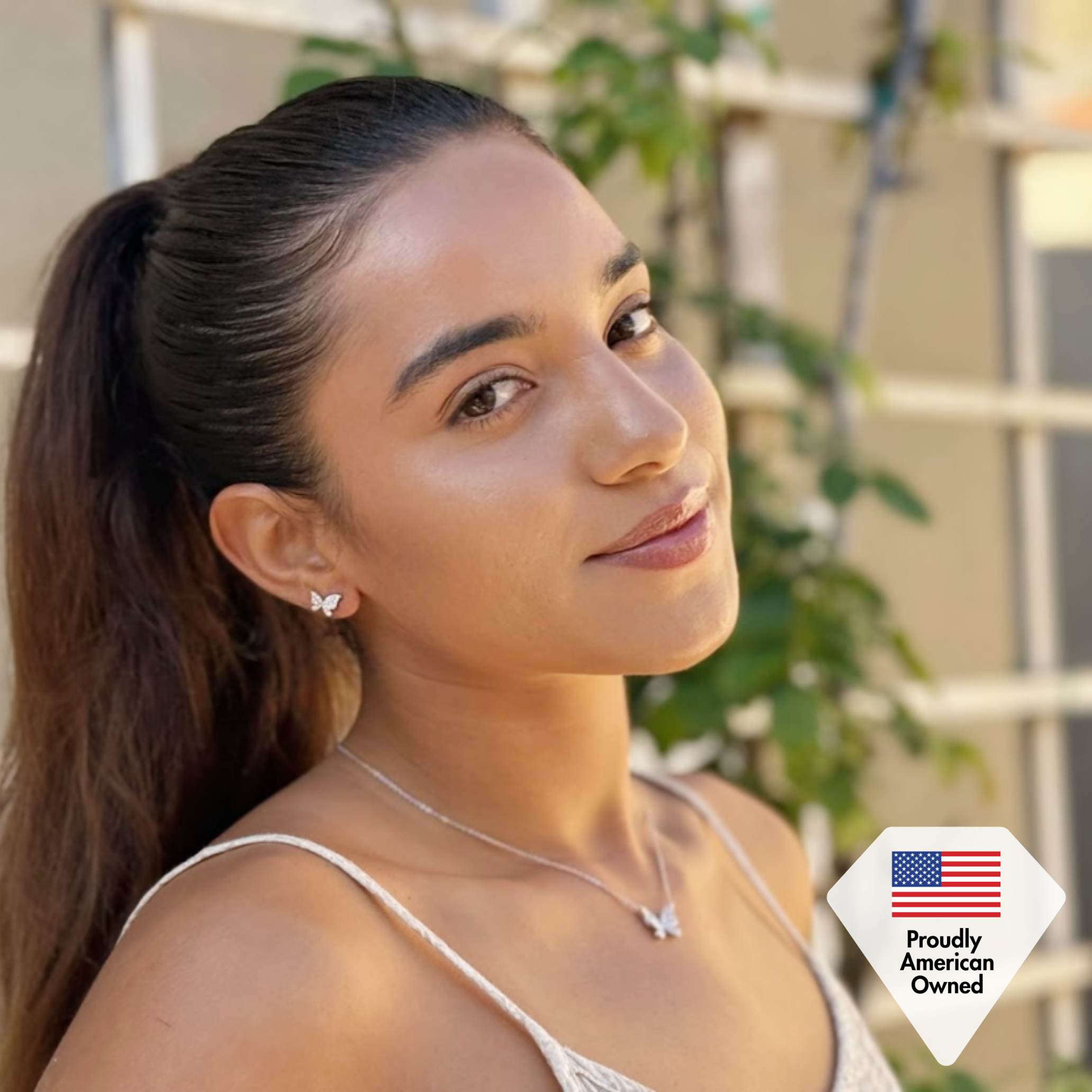 Yuenen 18k White Gold Plated Silver Butterfly Stud Earrings with Swarovski Crystals