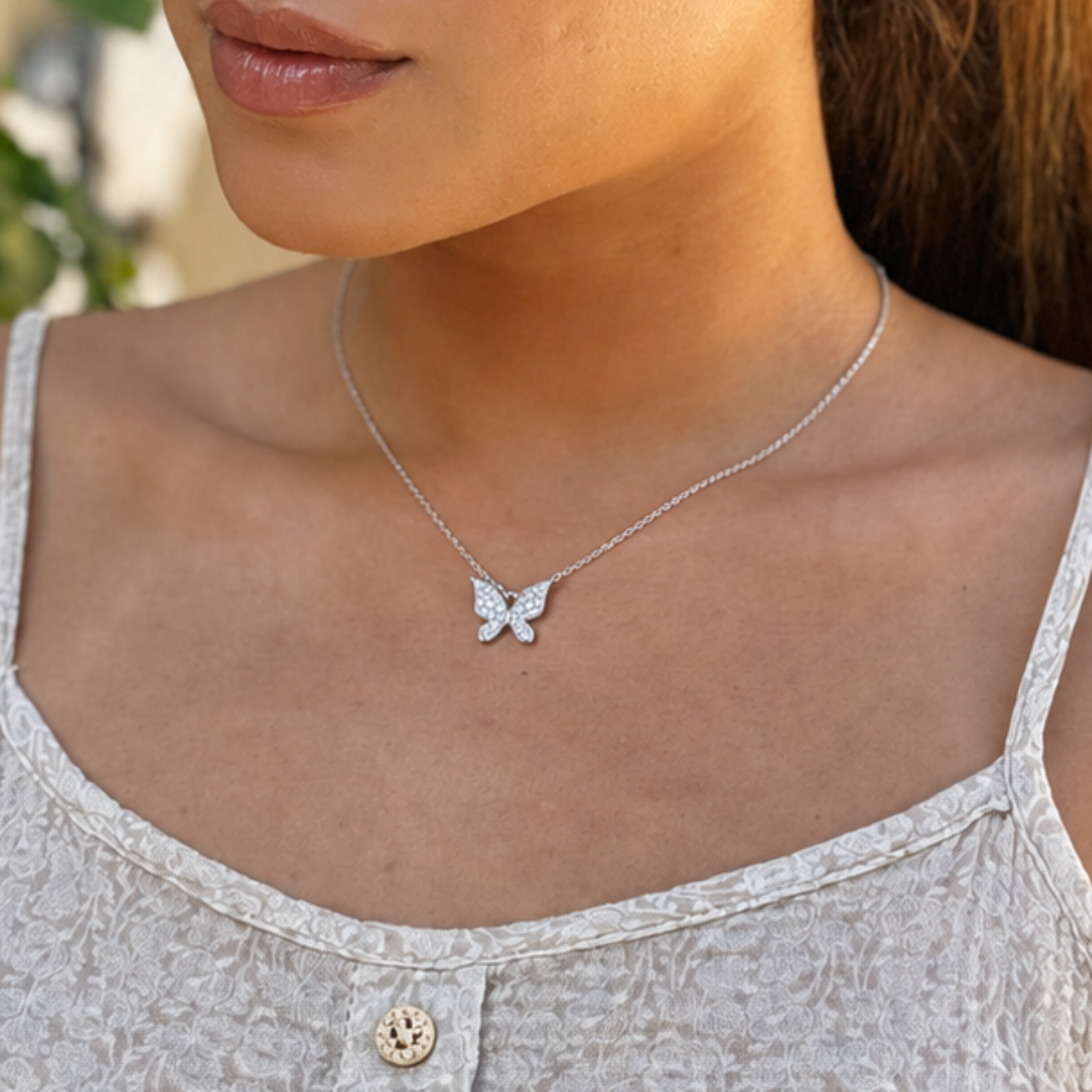 Yuenen 18k White Gold Plated Silver Butterfly Necklace with Swarovski Crystals - FAB FAV