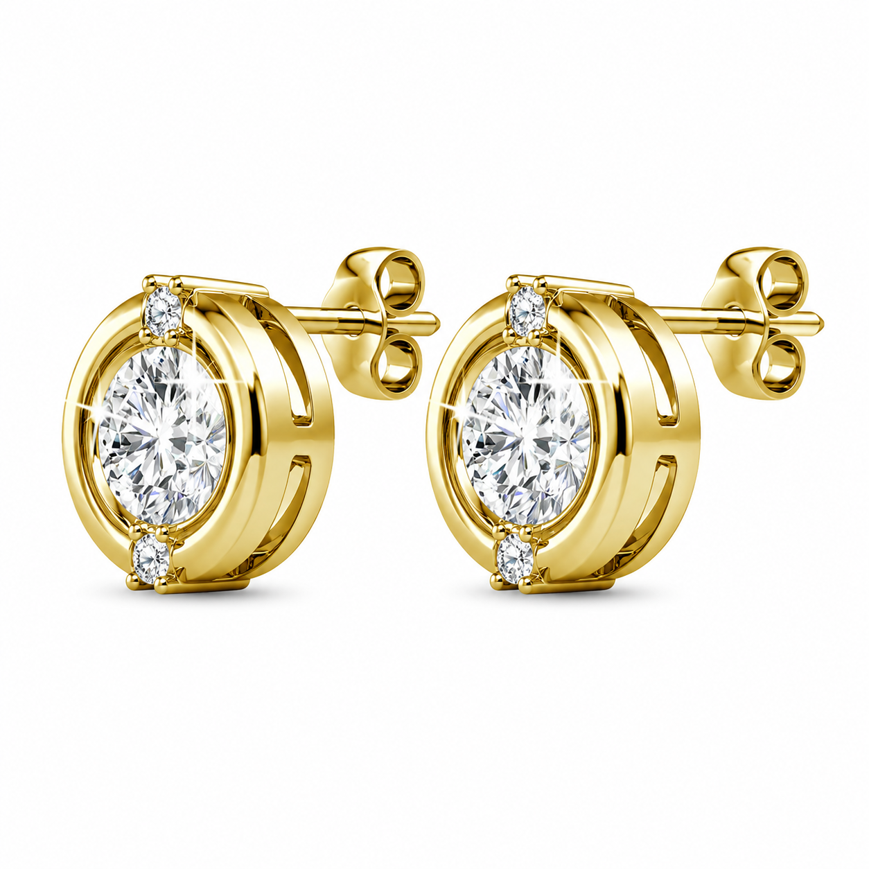 Zara 18k 白金镀金圆形切割水晶耳钉