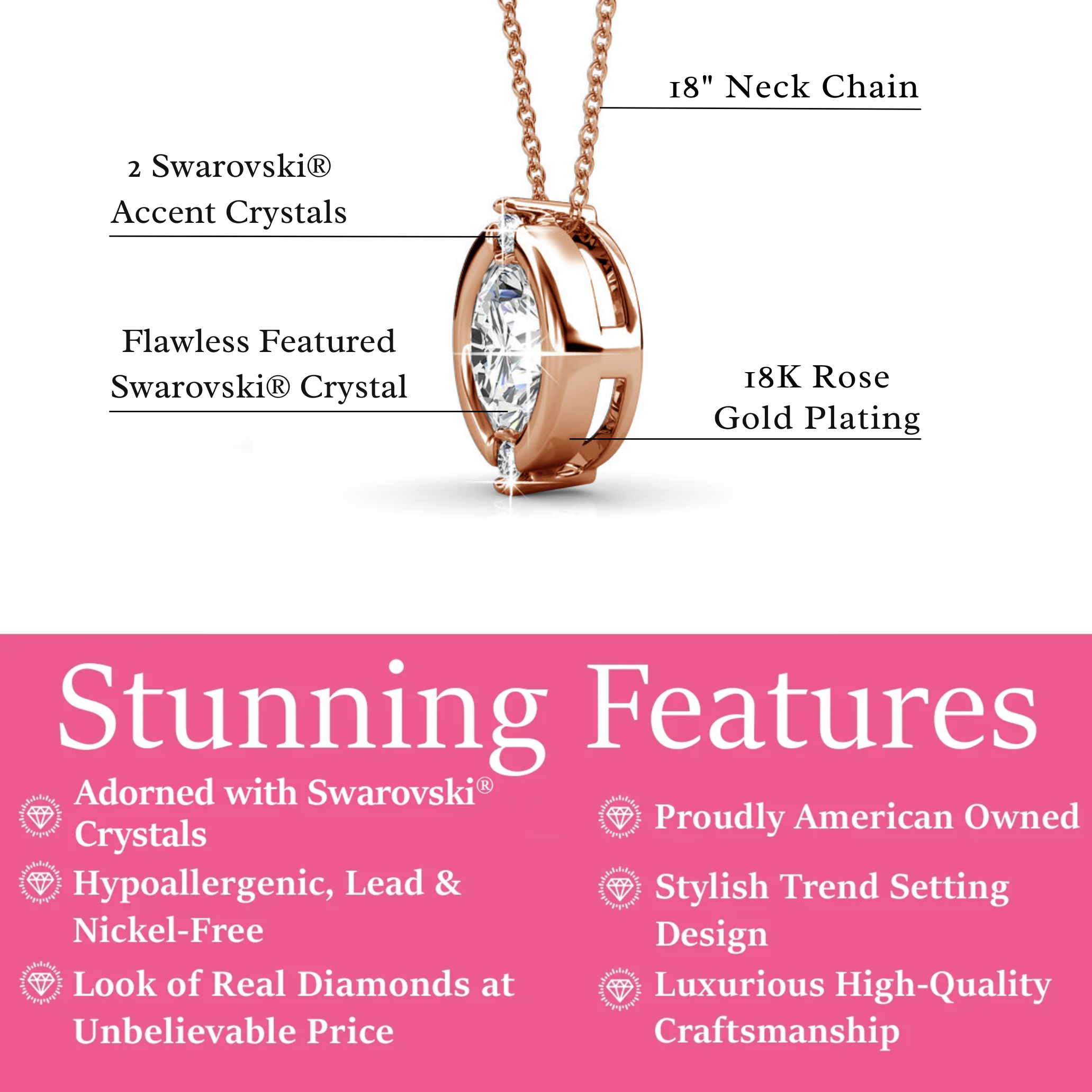 Zara 18k White Gold Plated Pendant Necklace with Round Cut Swarovski Crystals