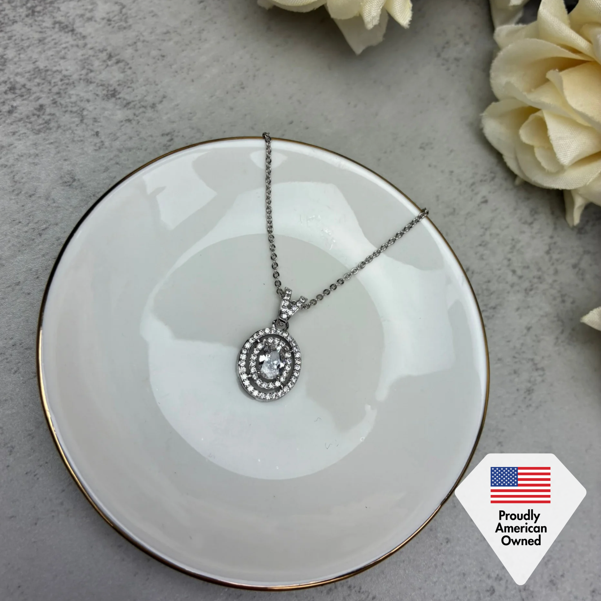 Zelda 18k White Gold Plated Pendant Necklace with Simulated Diamond Crystals