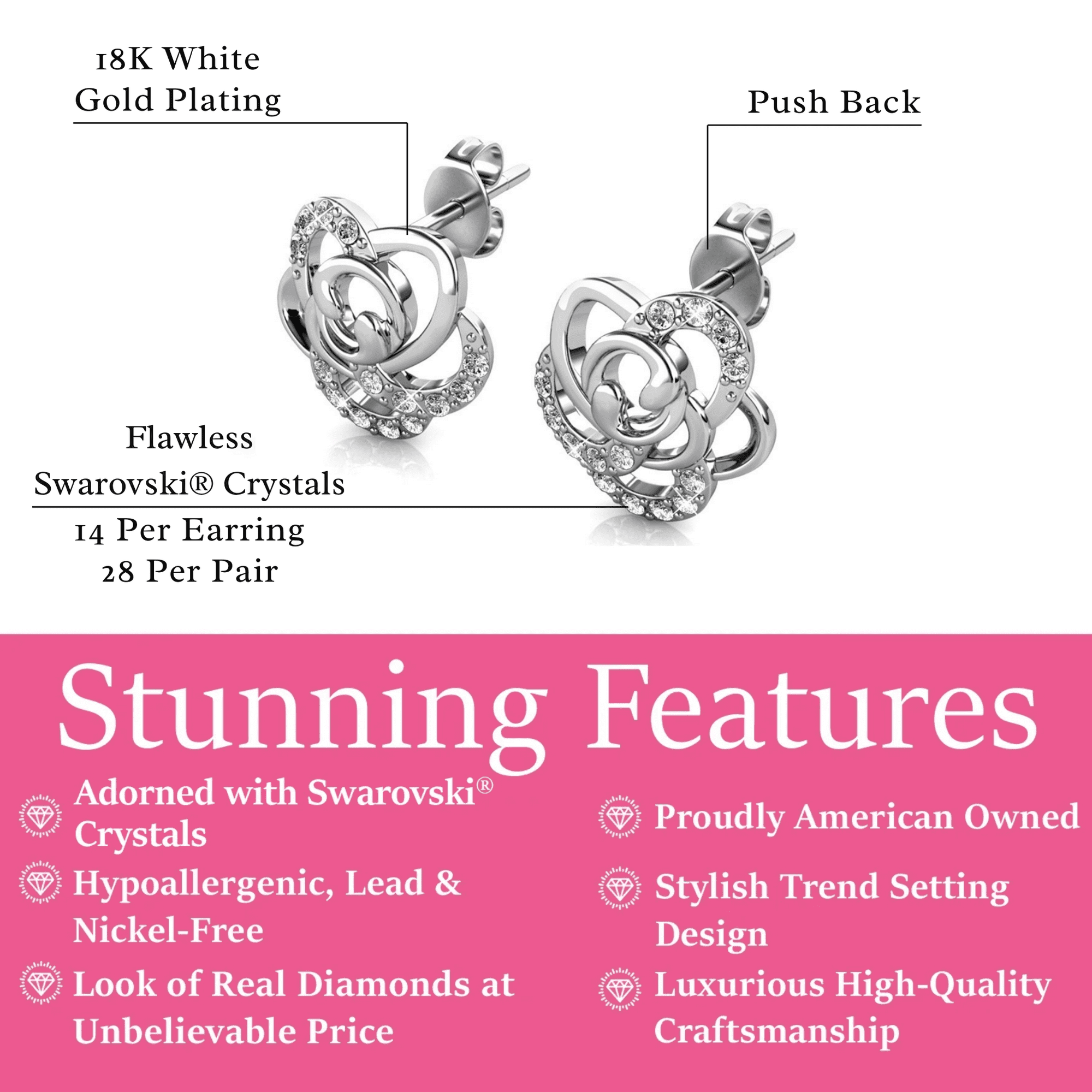 Briella 18k White Gold Plated Flower Stud Earrings & Kindness and Light Pink Paint Card