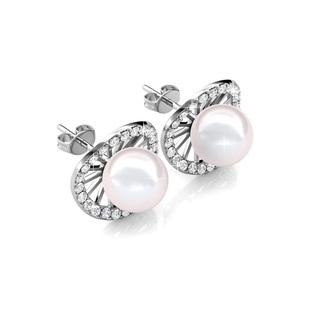 Nina 18k White Gold Classic Pearl Stud Earrings with Swarovski Crystal Halo